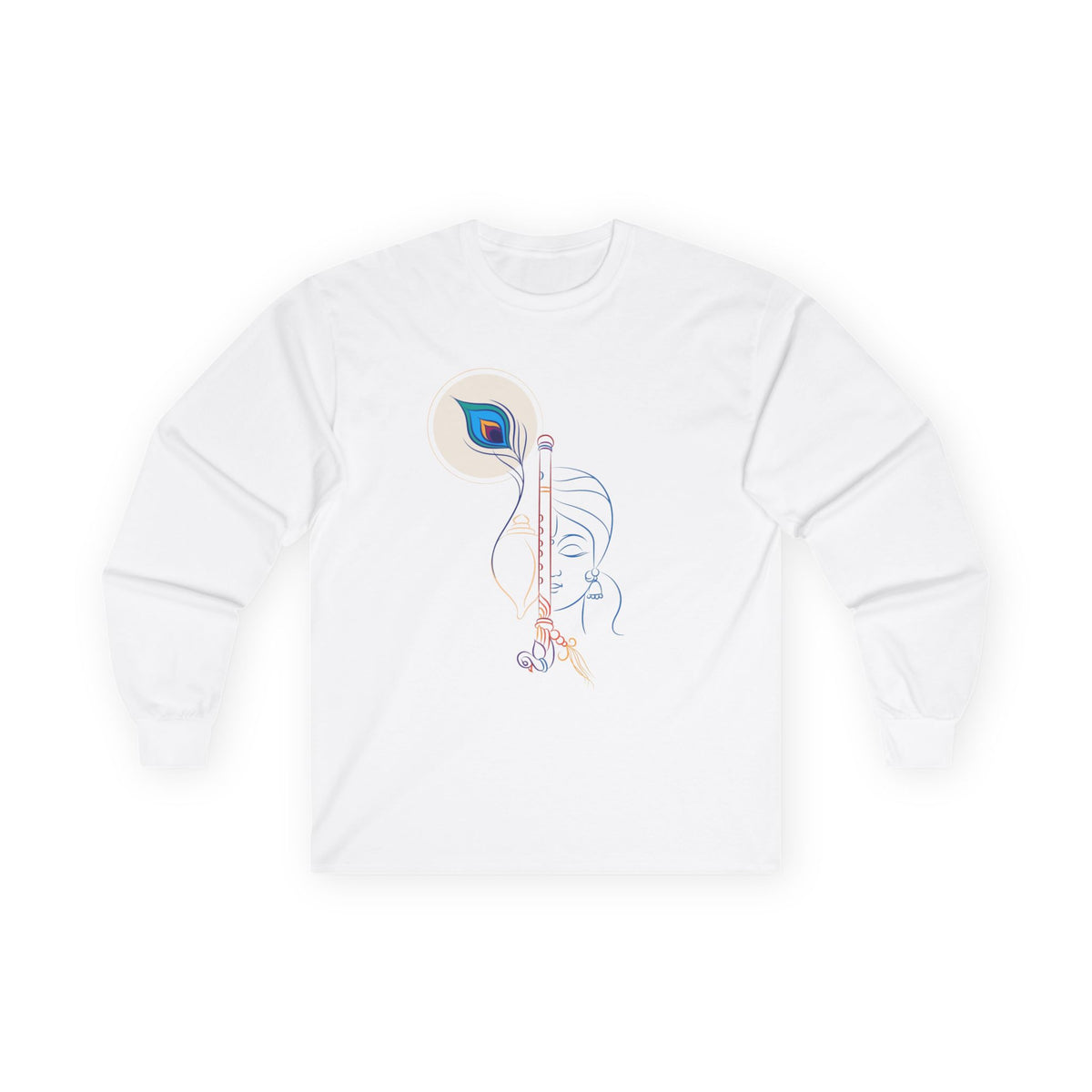 Krishna Full Sleeves Unisex Tee, Hindu God Long Sleeve Shirt, Spiritual Graphic Top, Krishna Printed T-Shirt, Religious Casual Wear, Yoga - Ira World Art LLC