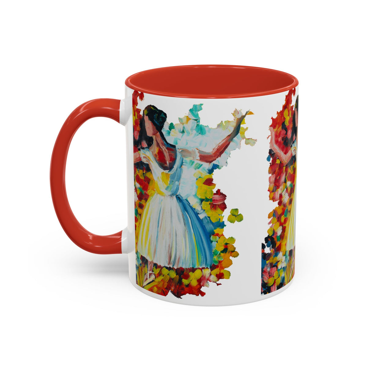 Colorful Ballet Latte Mug, Artistic Ceramic Coffee Cup with Floral Design - Ira World Art LLC