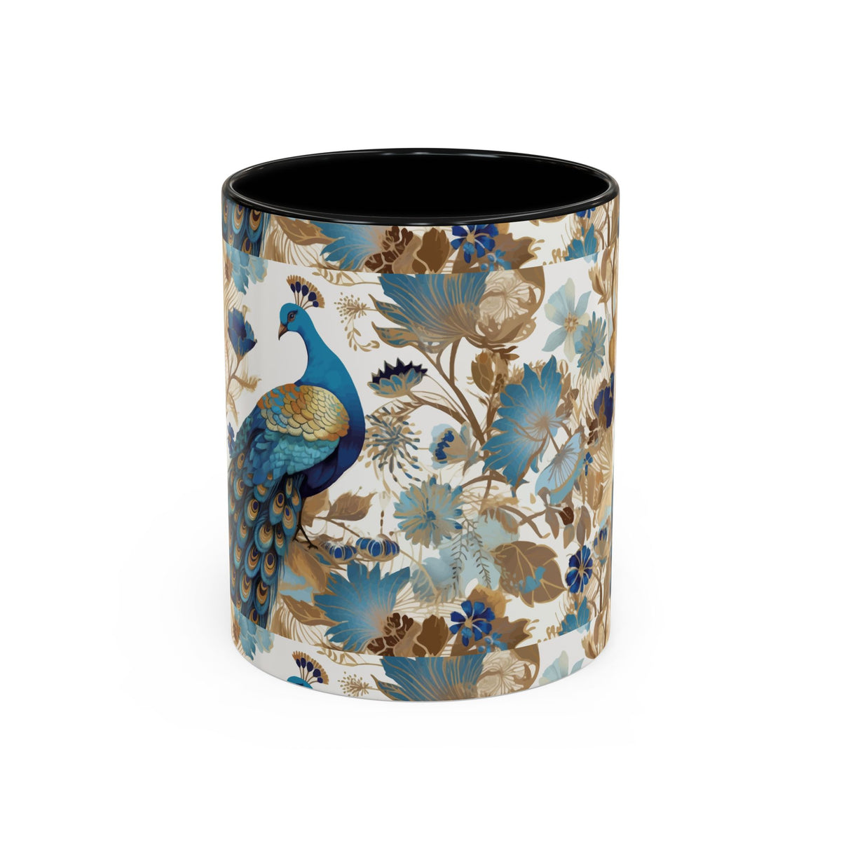 Elegant Peacock Ceramic Coffee Mug, Colorful 11oz & 15oz Custom Design - Ira World Art LLC