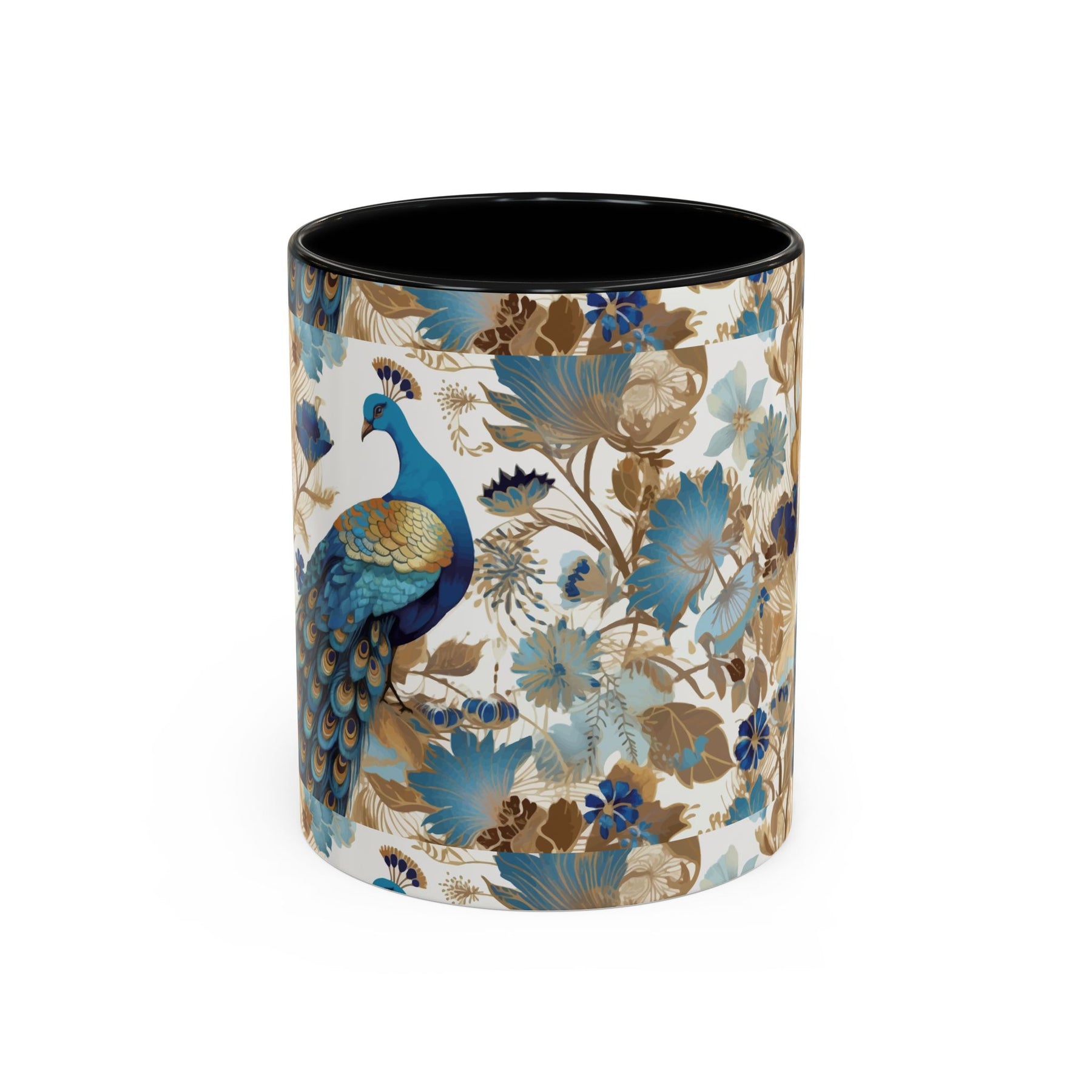 Elegant Peacock Ceramic Coffee Mug, Colorful 11oz & 15oz Custom Design - Ira World Art LLC
