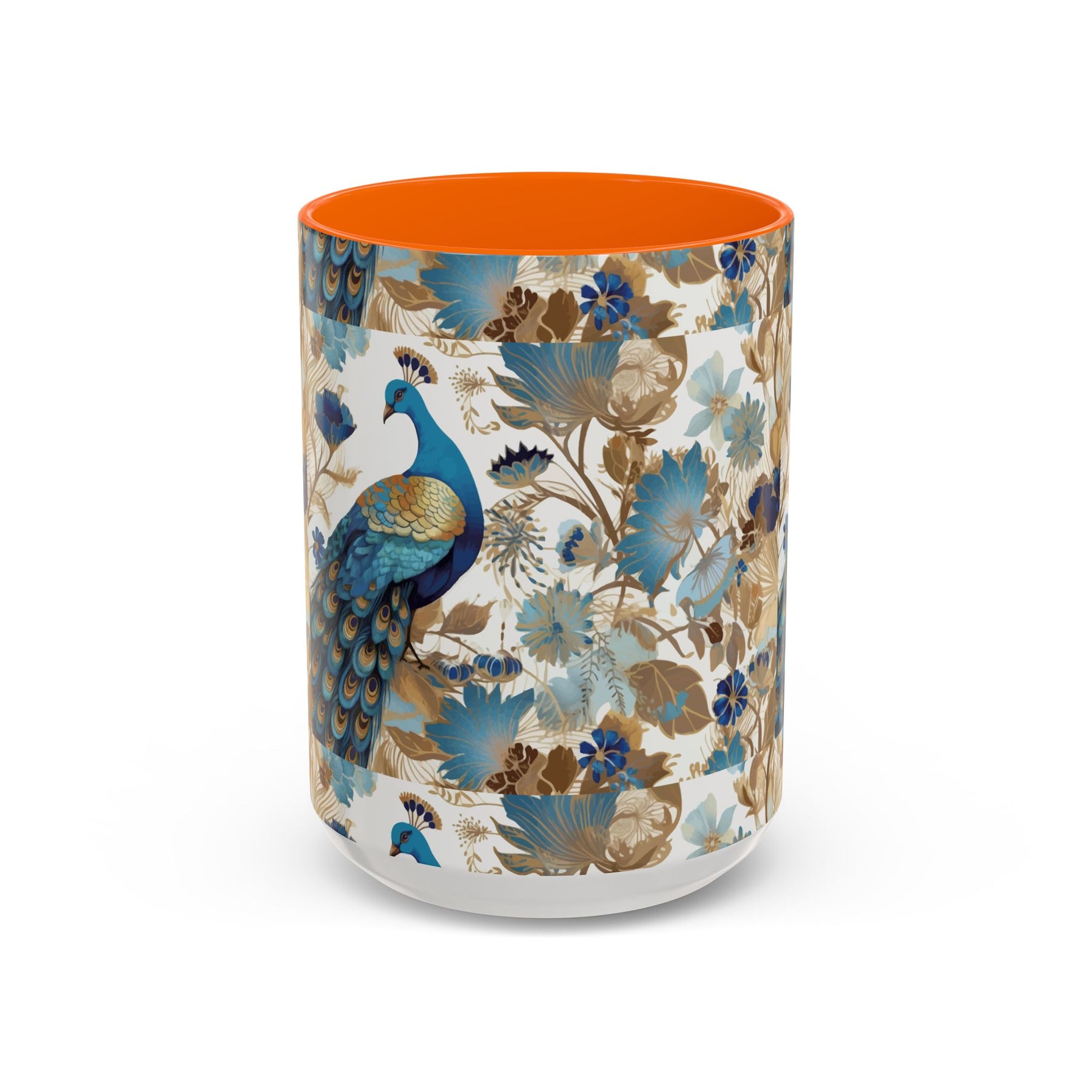 Elegant Peacock Ceramic Coffee Mug, Colorful 11oz & 15oz Custom Design - Ira World Art LLC