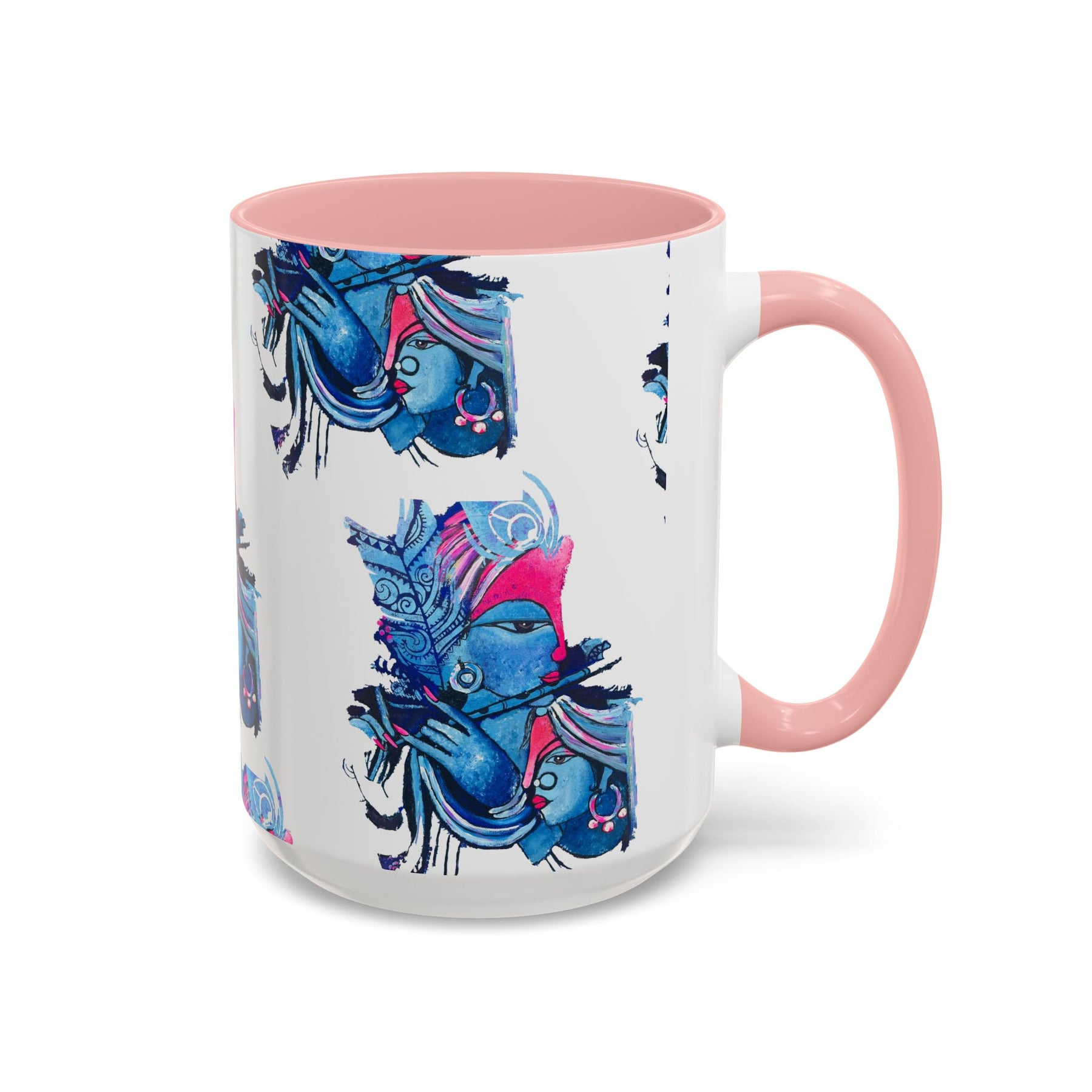 Vibrant Blue Ceramic Coffee Mug with Artistic Hindu Design, 11oz & 15oz - Ira World Art LLC