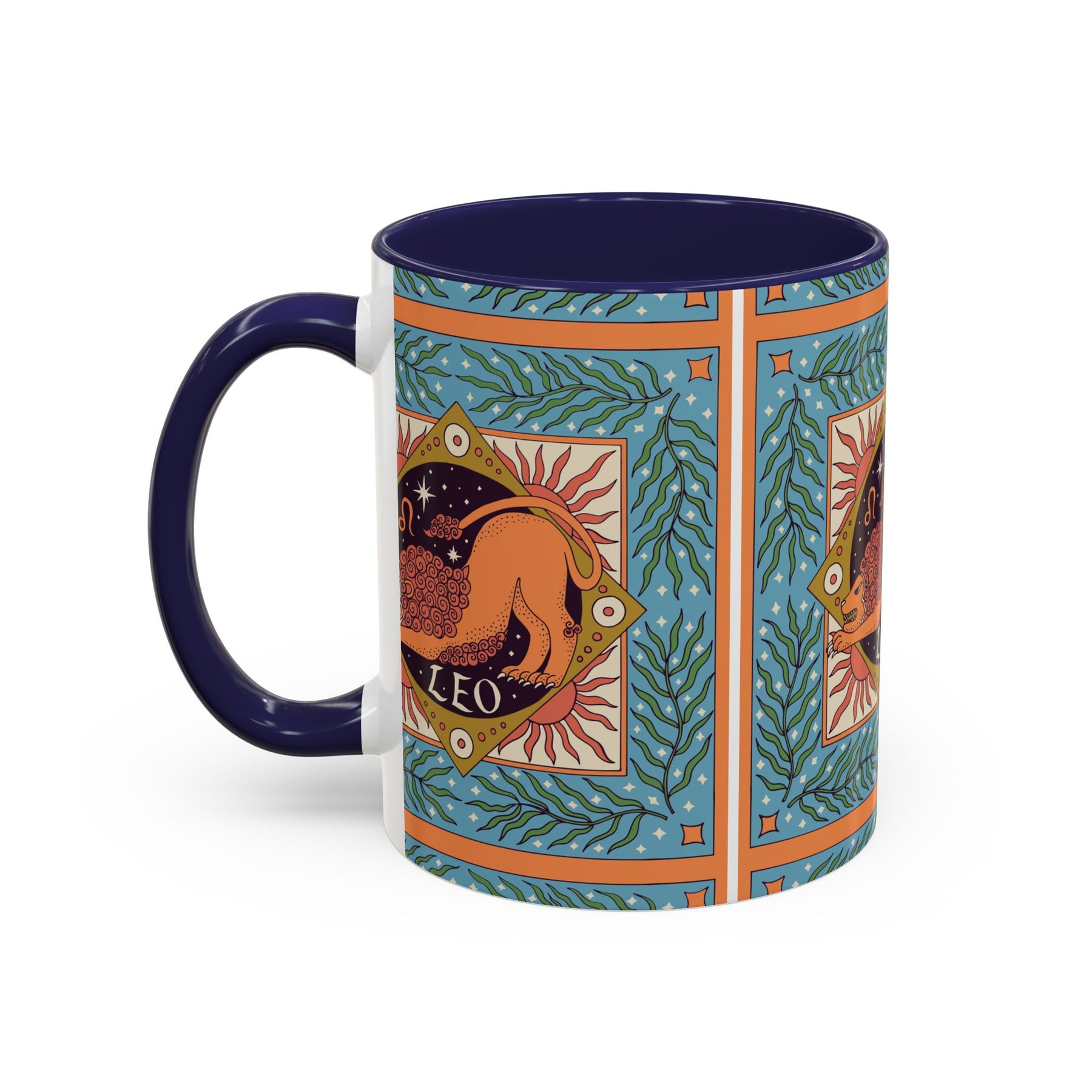 Vibrant Leo Zodiac Coffee Mug, Custom Ceramic 11oz & 15oz Colorful Design - Ira World Art LLC