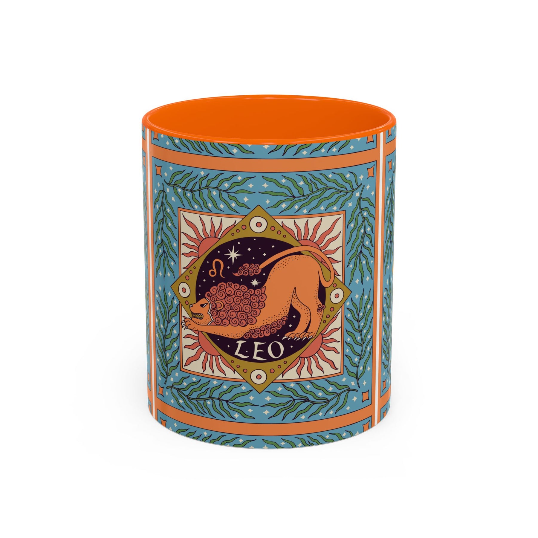 Vibrant Leo Zodiac Coffee Mug, Custom Ceramic 11oz & 15oz Colorful Design - Ira World Art LLC