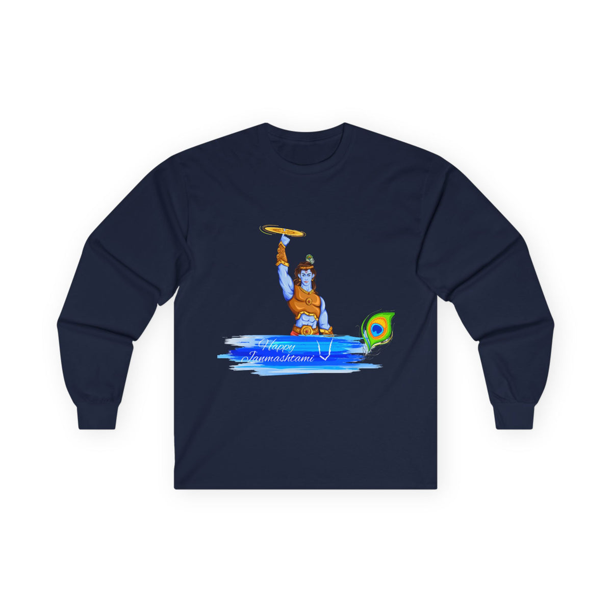 Krishna With Sudarshan Long Sleeve Tee, Unisex Shirt, Hindu God Graphic Tee, Spiritual Apparel, Religious Clothing, Krishna Festival Shirt - Ira World Art LLC
