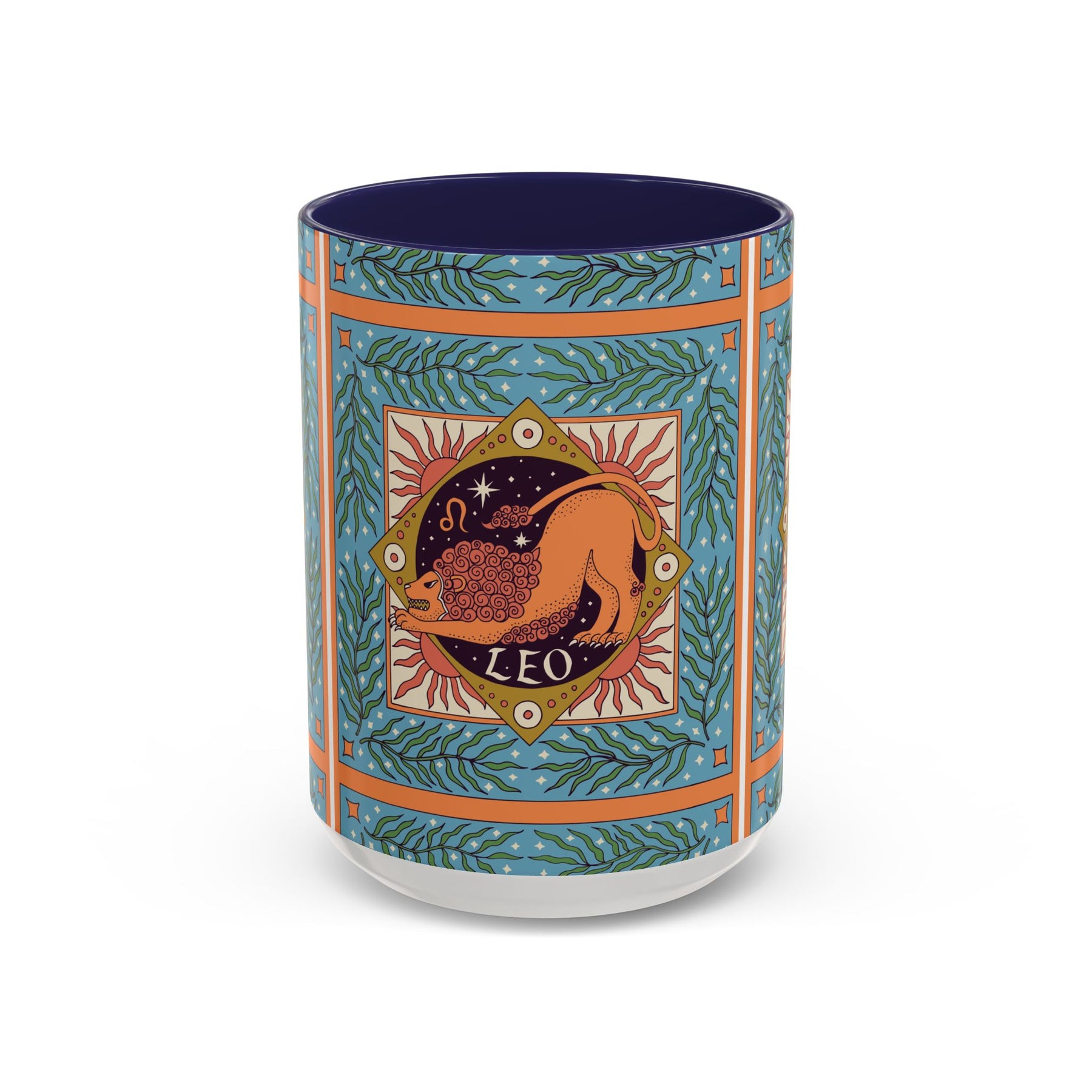 Vibrant Leo Zodiac Coffee Mug, Custom Ceramic 11oz & 15oz Colorful Design - Ira World Art LLC