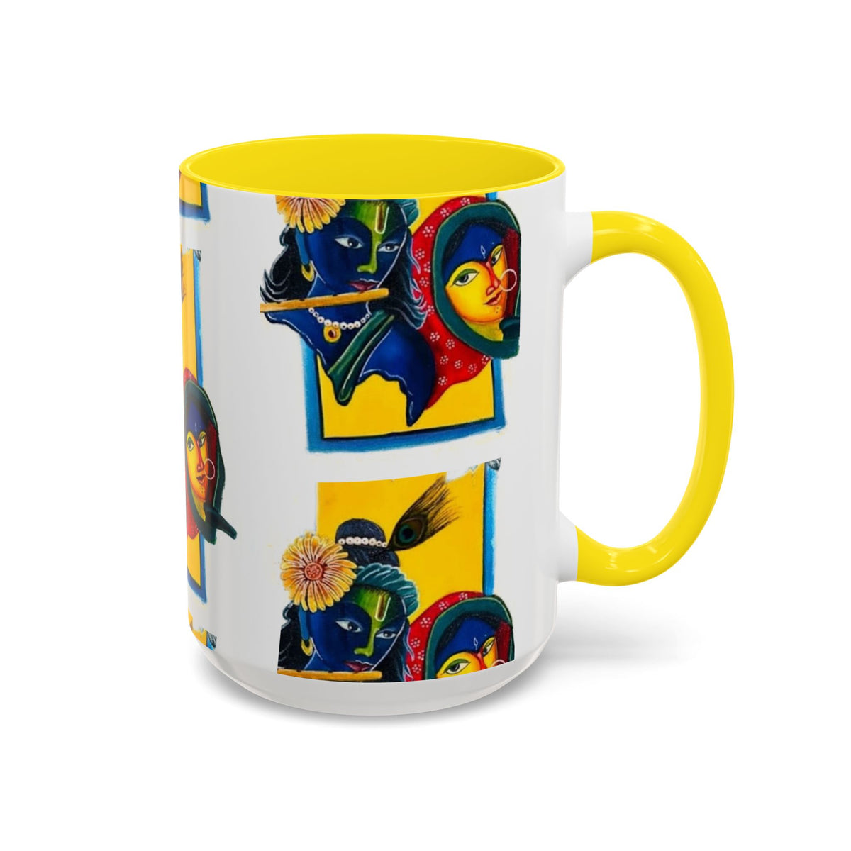 Colorful Ceramic Mug with Unique Hindu Art Design, 11oz & 15oz Aesthetic Gift - Ira World Art LLC