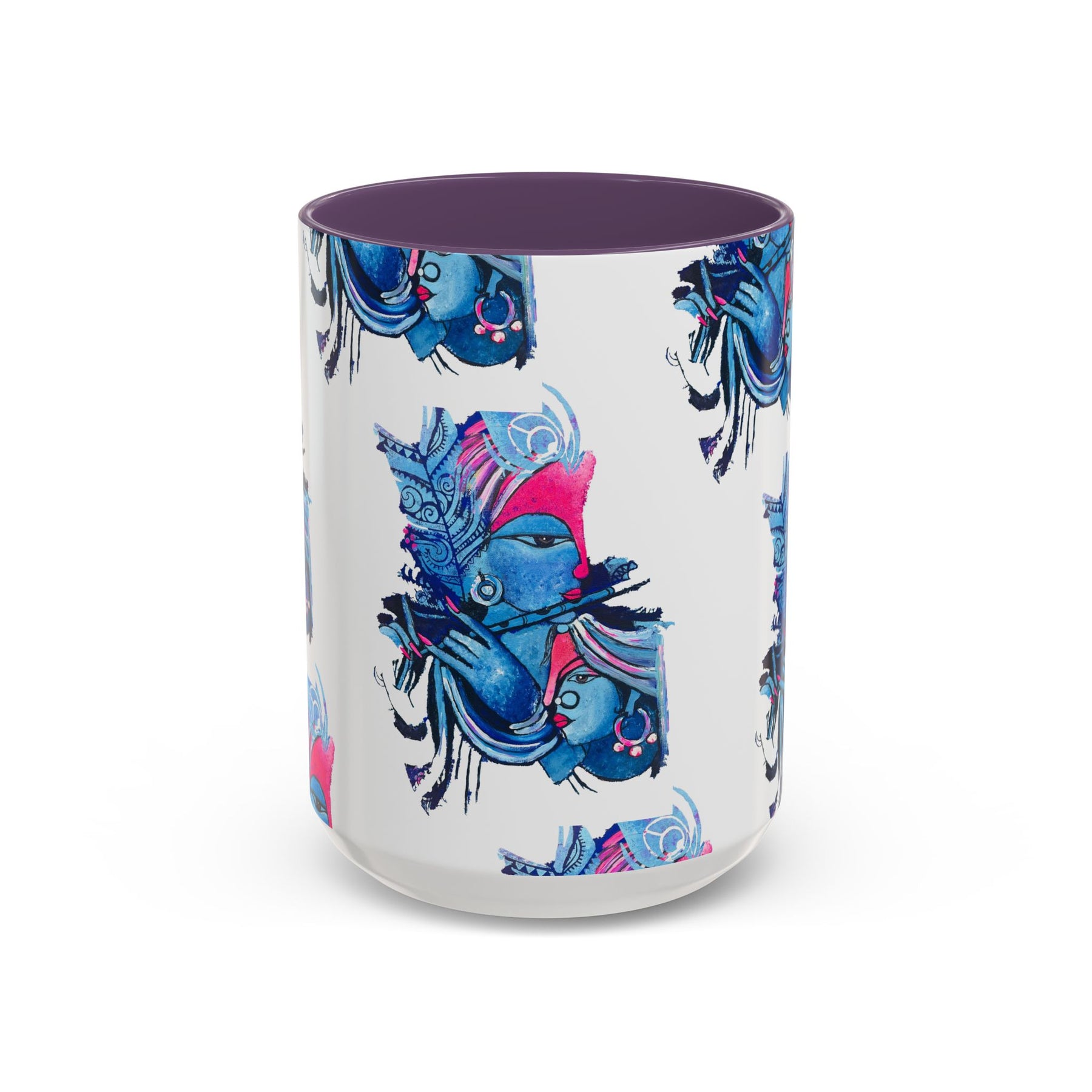 Vibrant Blue Ceramic Coffee Mug with Artistic Hindu Design, 11oz & 15oz - Ira World Art LLC
