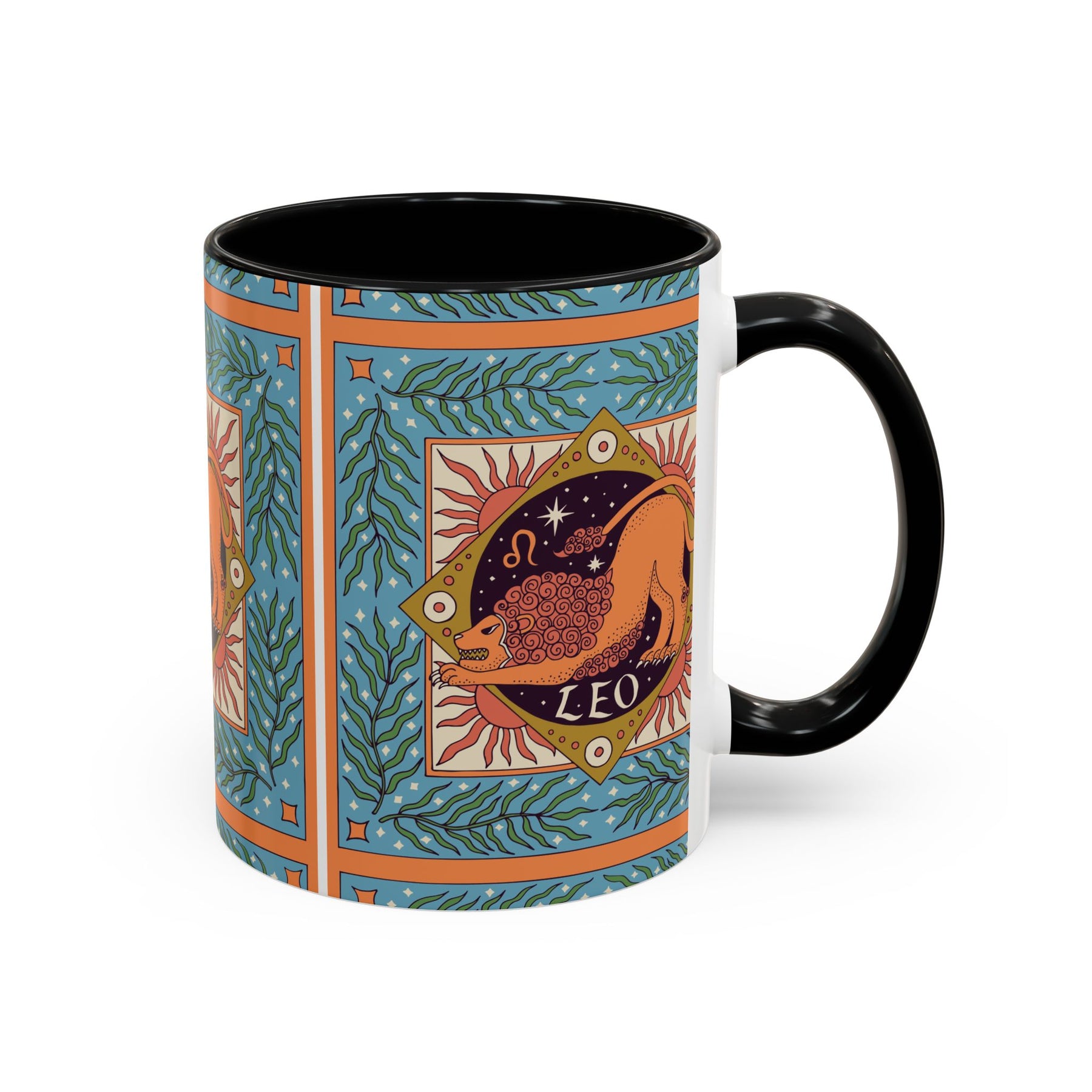 Vibrant Leo Zodiac Coffee Mug, Custom Ceramic 11oz & 15oz Colorful Design - Ira World Art LLC