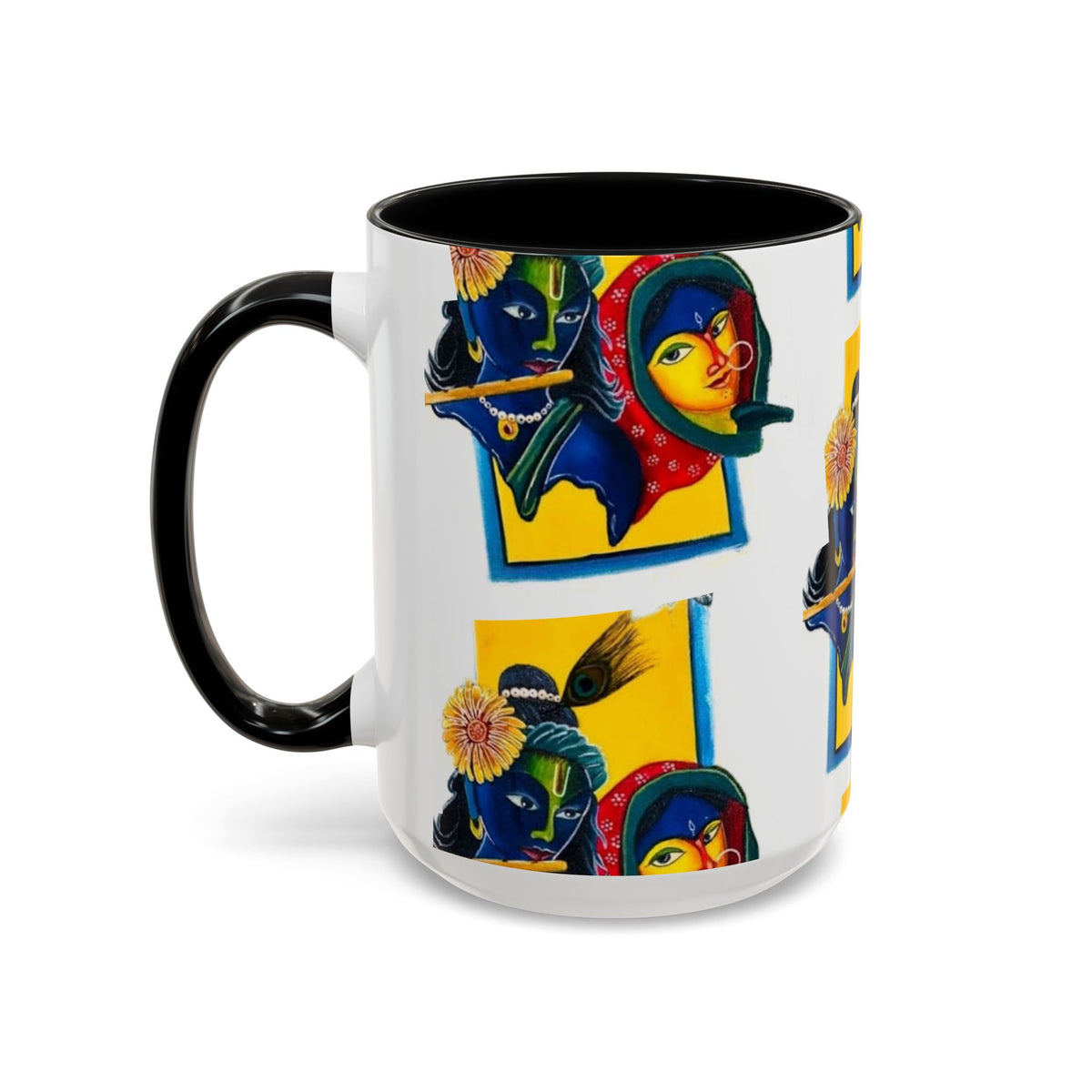 Colorful Ceramic Mug with Unique Hindu Art Design, 11oz & 15oz Aesthetic Gift - Ira World Art LLC
