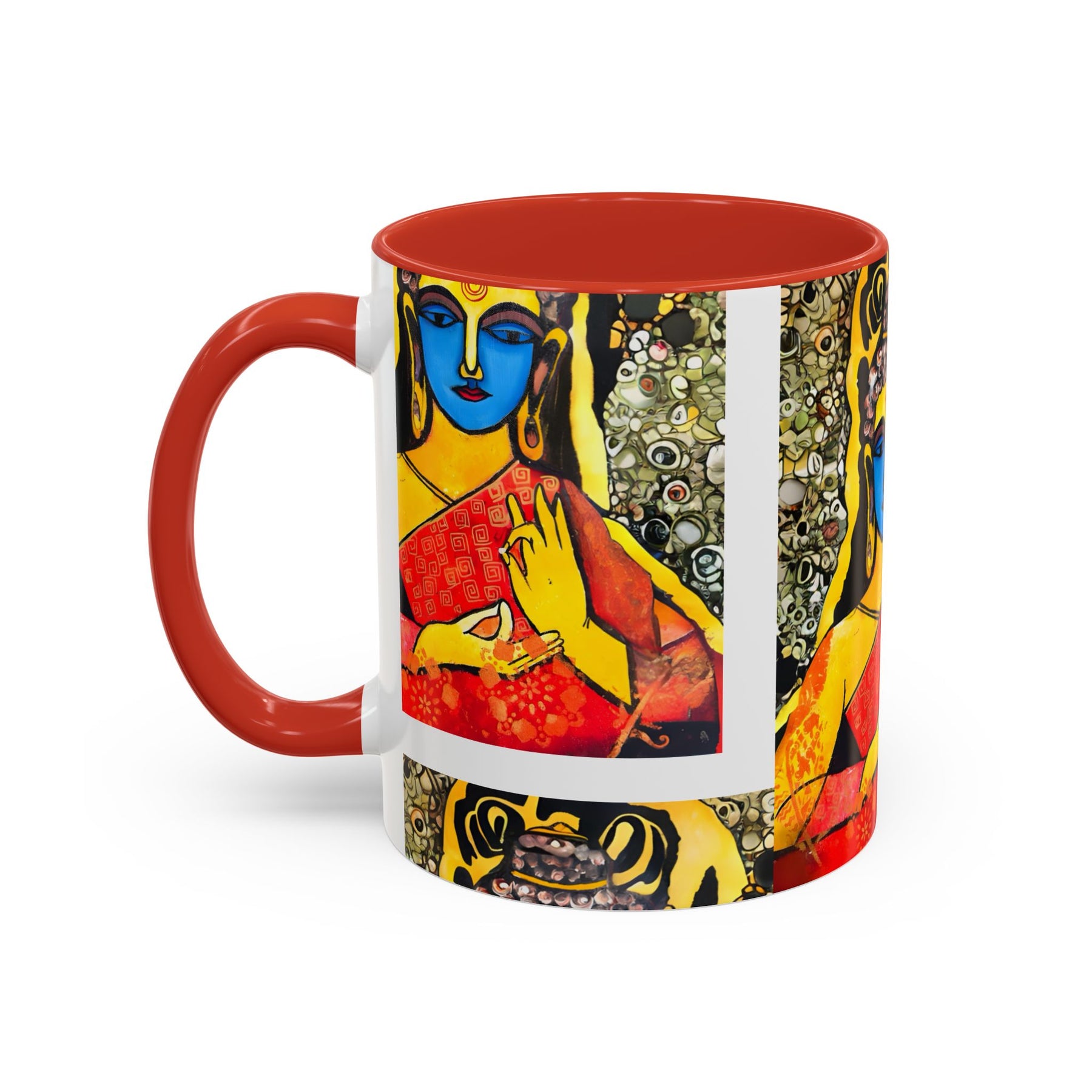 Inspirational Yoga Ceramic Mug, Colorful Buddhist Painting, 11oz & 15oz Unique Coffee Cup - Ira World Art LLC