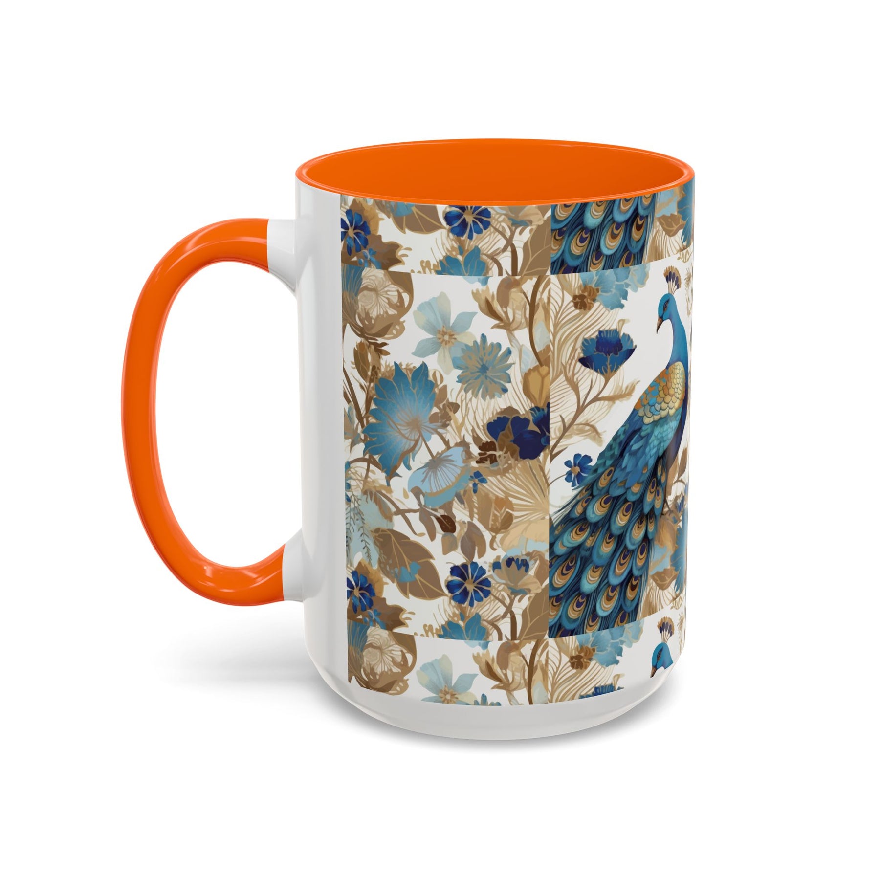 Elegant Peacock Ceramic Coffee Mug, Colorful 11oz & 15oz Custom Design - Ira World Art LLC