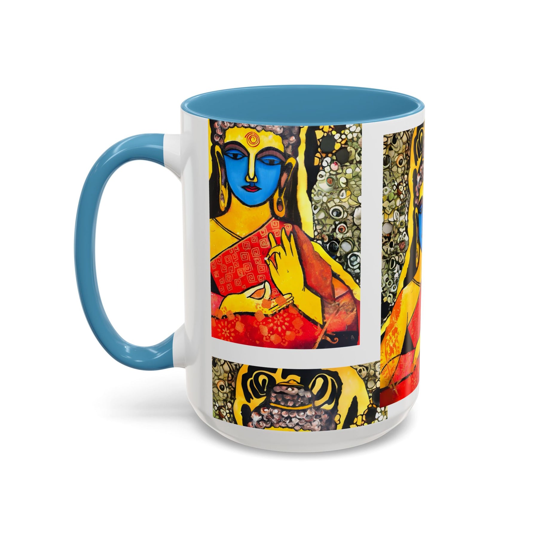 Inspirational Yoga Ceramic Mug, Colorful Buddhist Painting, 11oz & 15oz Unique Coffee Cup - Ira World Art LLC
