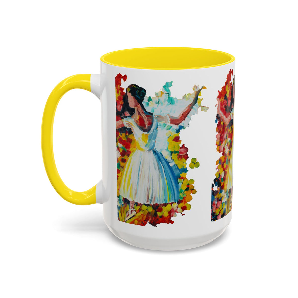 Colorful Ballet Latte Mug, Artistic Ceramic Coffee Cup with Floral Design - Ira World Art LLC