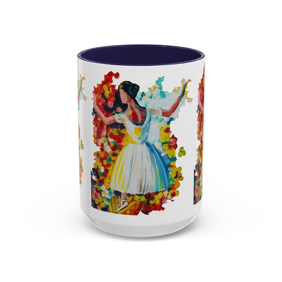 Colorful Ballet Latte Mug, Artistic Ceramic Coffee Cup with Floral Design - Ira World Art LLC