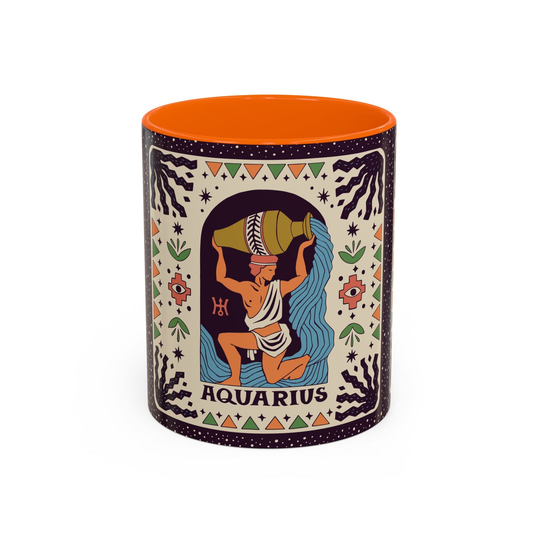Aquarius Zodiac Painted Mug, Custom Ceramic 11oz and 15oz Coffee Cup - Ira World Art LLC