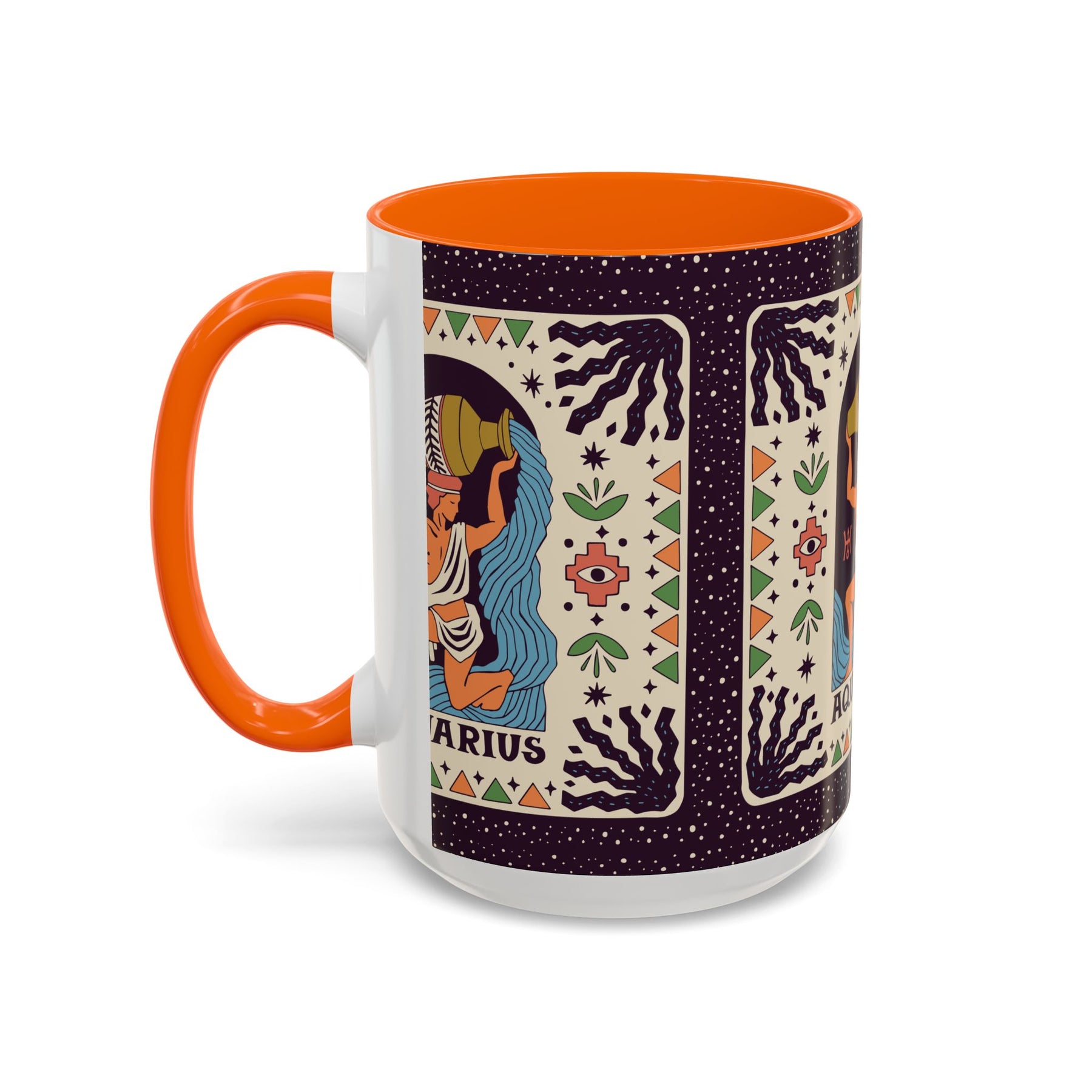 Aquarius Zodiac Painted Mug, Custom Ceramic 11oz and 15oz Coffee Cup - Ira World Art LLC