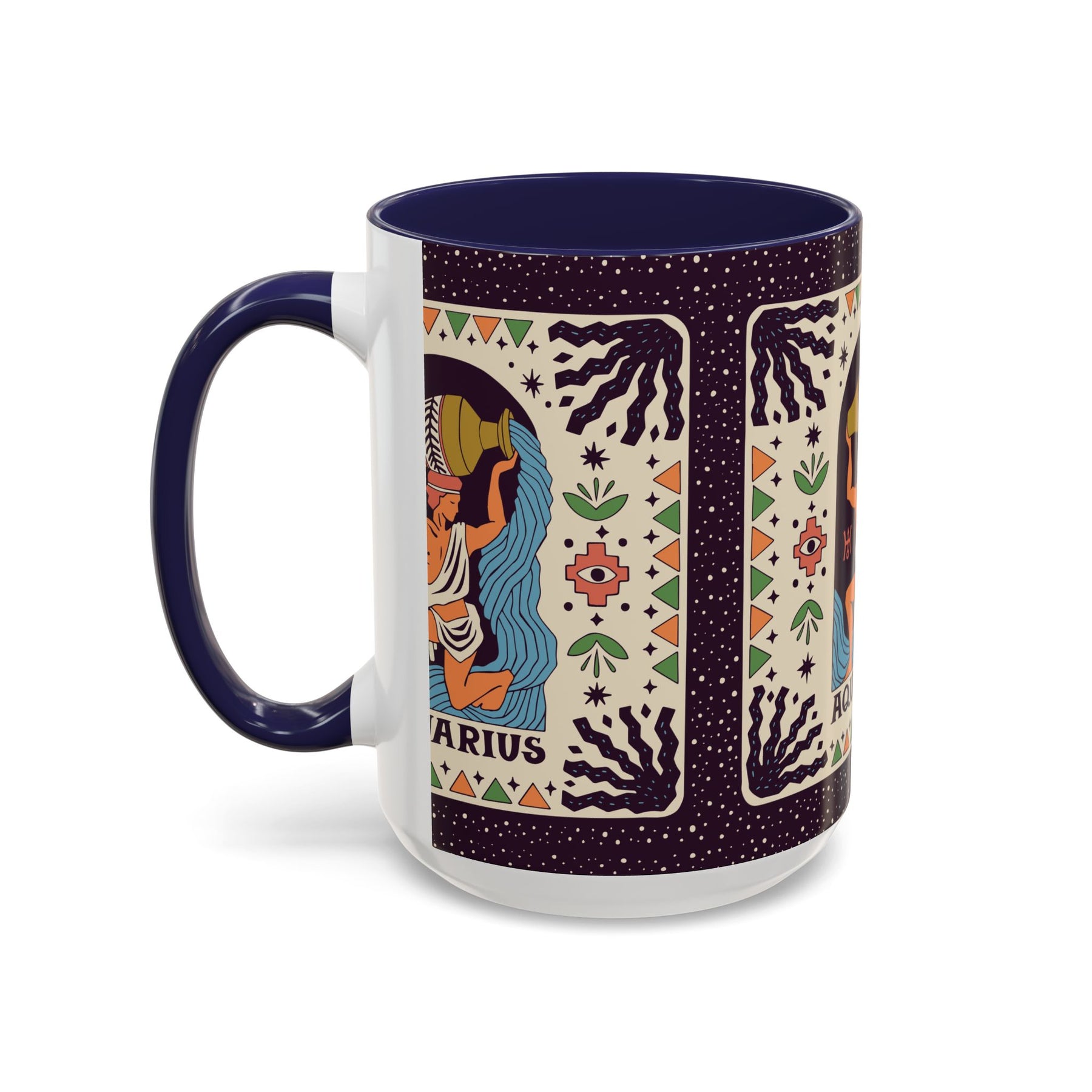 Aquarius Zodiac Painted Mug, Custom Ceramic 11oz and 15oz Coffee Cup - Ira World Art LLC