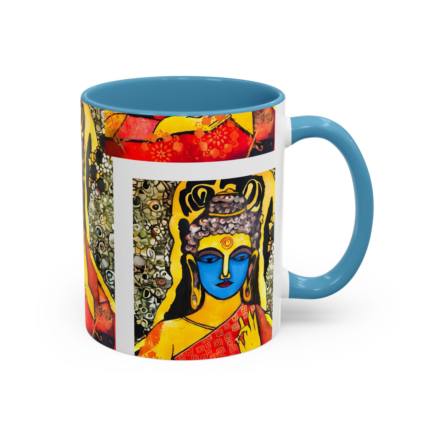 Inspirational Yoga Ceramic Mug, Colorful Buddhist Painting, 11oz & 15oz Unique Coffee Cup - Ira World Art LLC