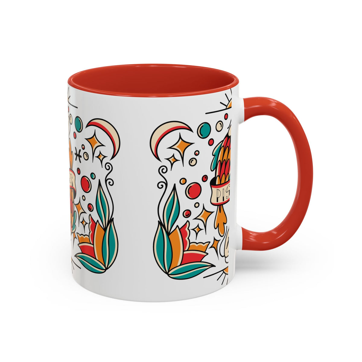 Colorful Pisces Zodiac Mug, Painted Ceramic 11oz Unique Coffee Cup - Ira World Art LLC