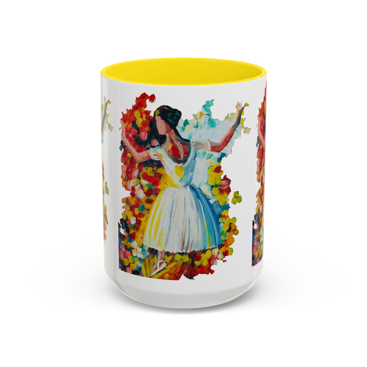 Colorful Ballet Latte Mug, Artistic Ceramic Coffee Cup with Floral Design - Ira World Art LLC