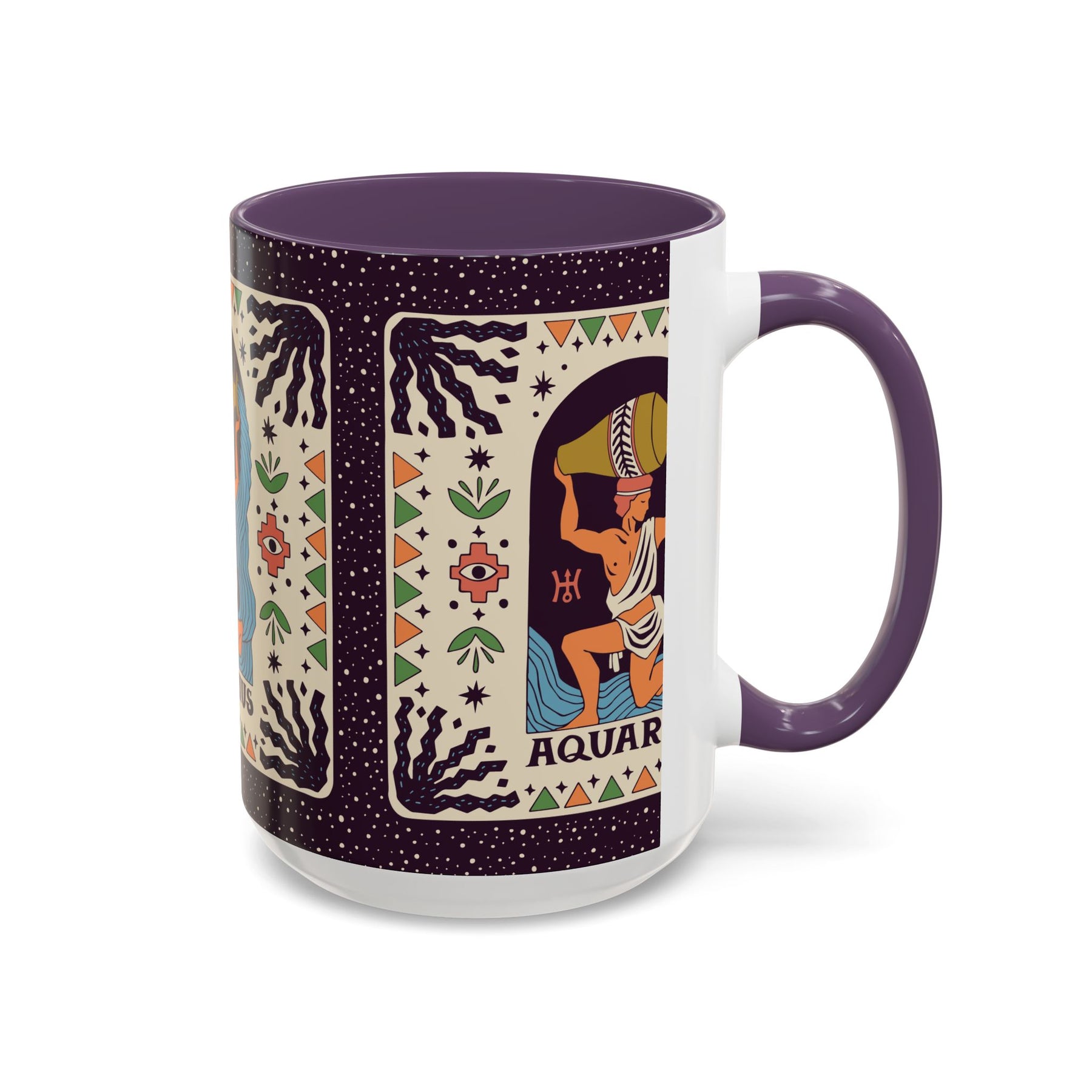 Aquarius Zodiac Painted Mug, Custom Ceramic 11oz and 15oz Coffee Cup - Ira World Art LLC