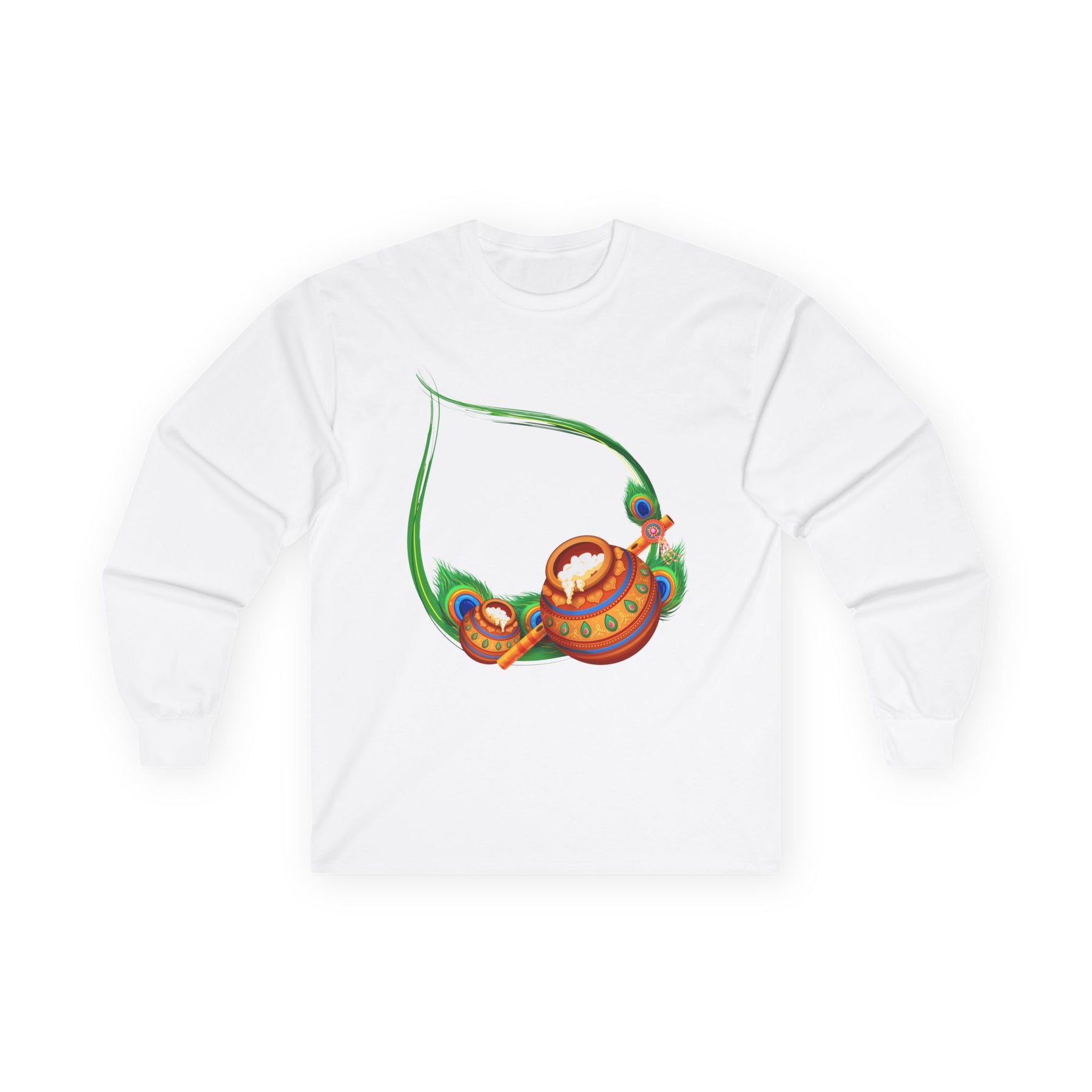Krishna Matka Long Sleeve Tee, Indian God Full Sleeve Shirt, Religious Unisex Cotton Top, Krishna Art Tee, Festival Clothing, Hindu Long - Ira World Art LLC