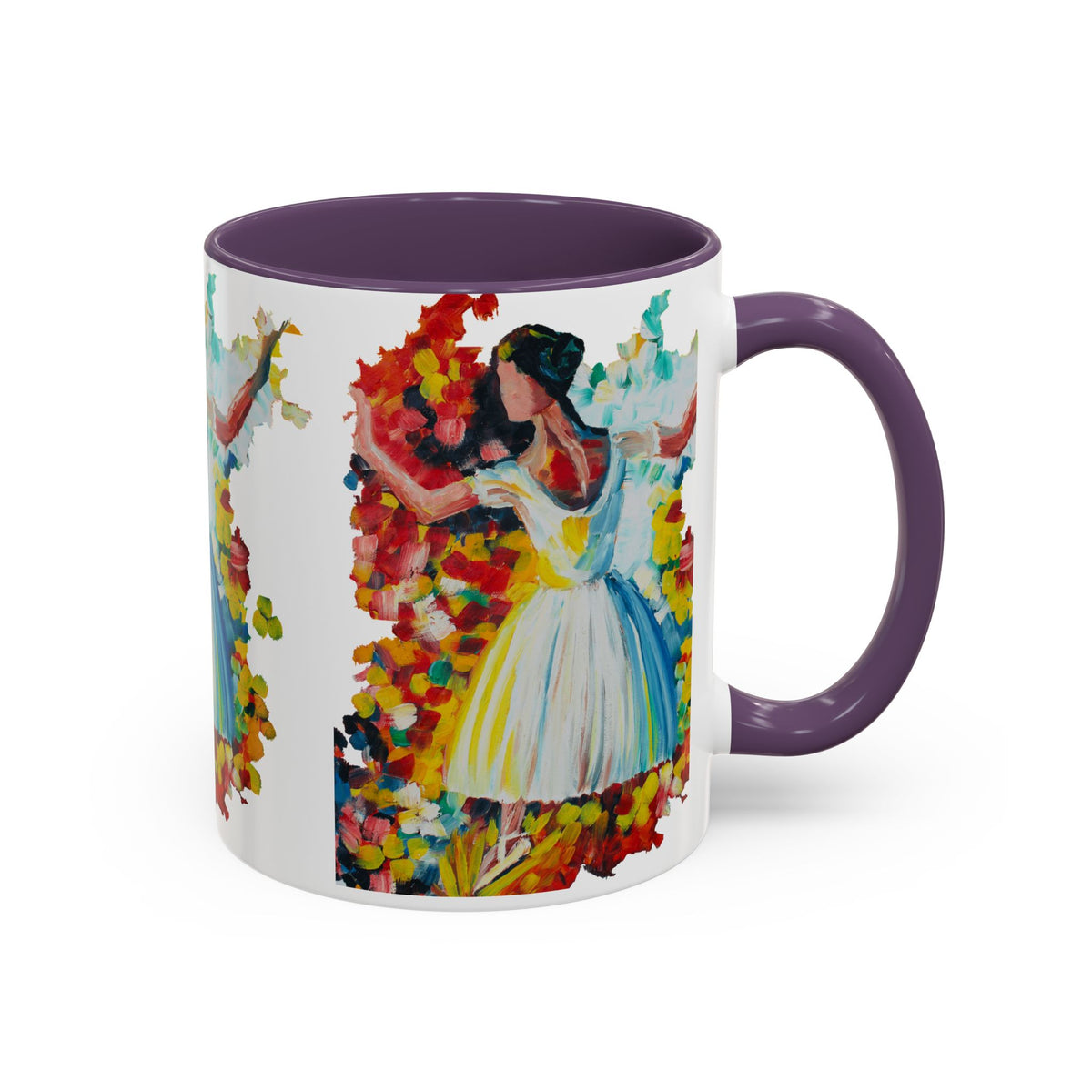Colorful Ballet Latte Mug, Artistic Ceramic Coffee Cup with Floral Design - Ira World Art LLC