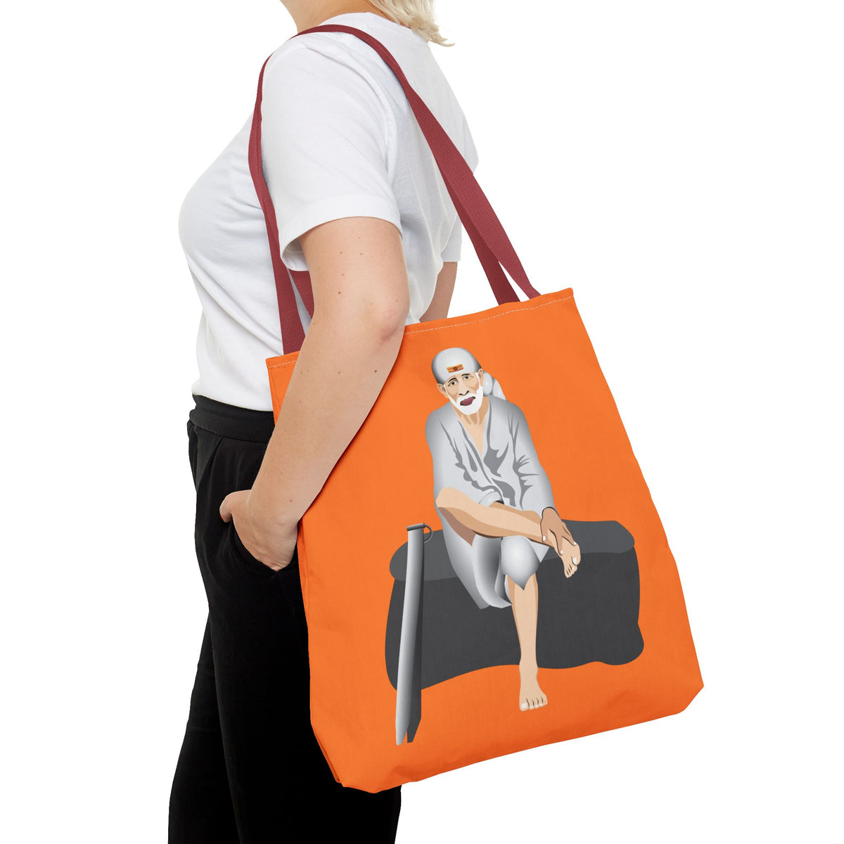 Sai Baba Tote Bag, Religious Shopper Bag, Guru Printed Carryall, Spiritual Shoulder Tote, Holy Canvas Handbag, Indian Deity Market Tote, - Ira World Art LLC