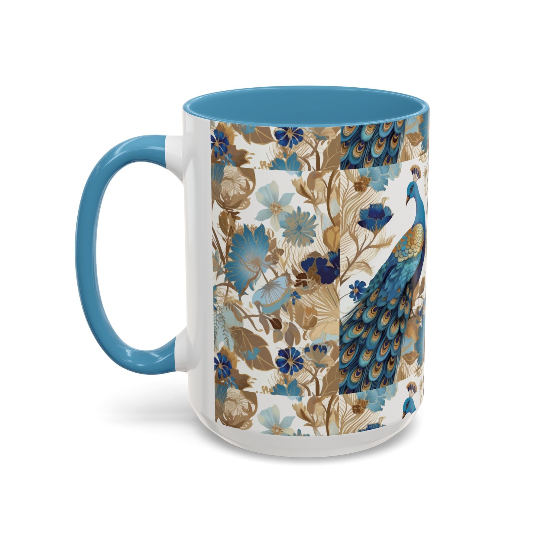 Elegant Peacock Ceramic Coffee Mug, Colorful 11oz & 15oz Custom Design - Ira World Art LLC