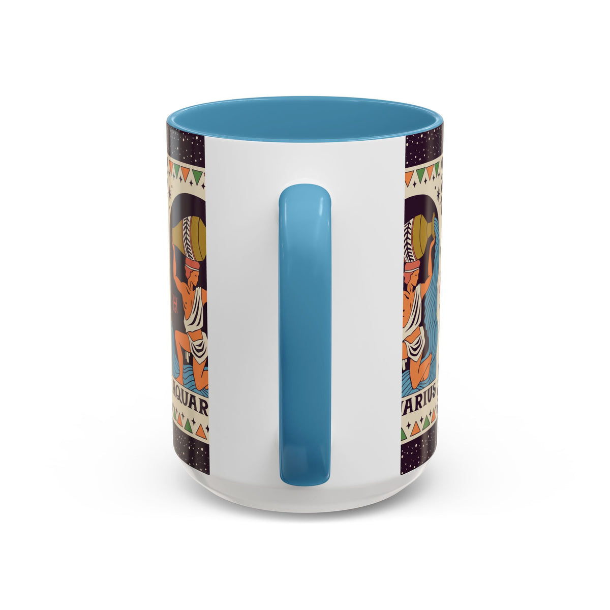 Aquarius Zodiac Painted Mug, Custom Ceramic 11oz and 15oz Coffee Cup - Ira World Art LLC