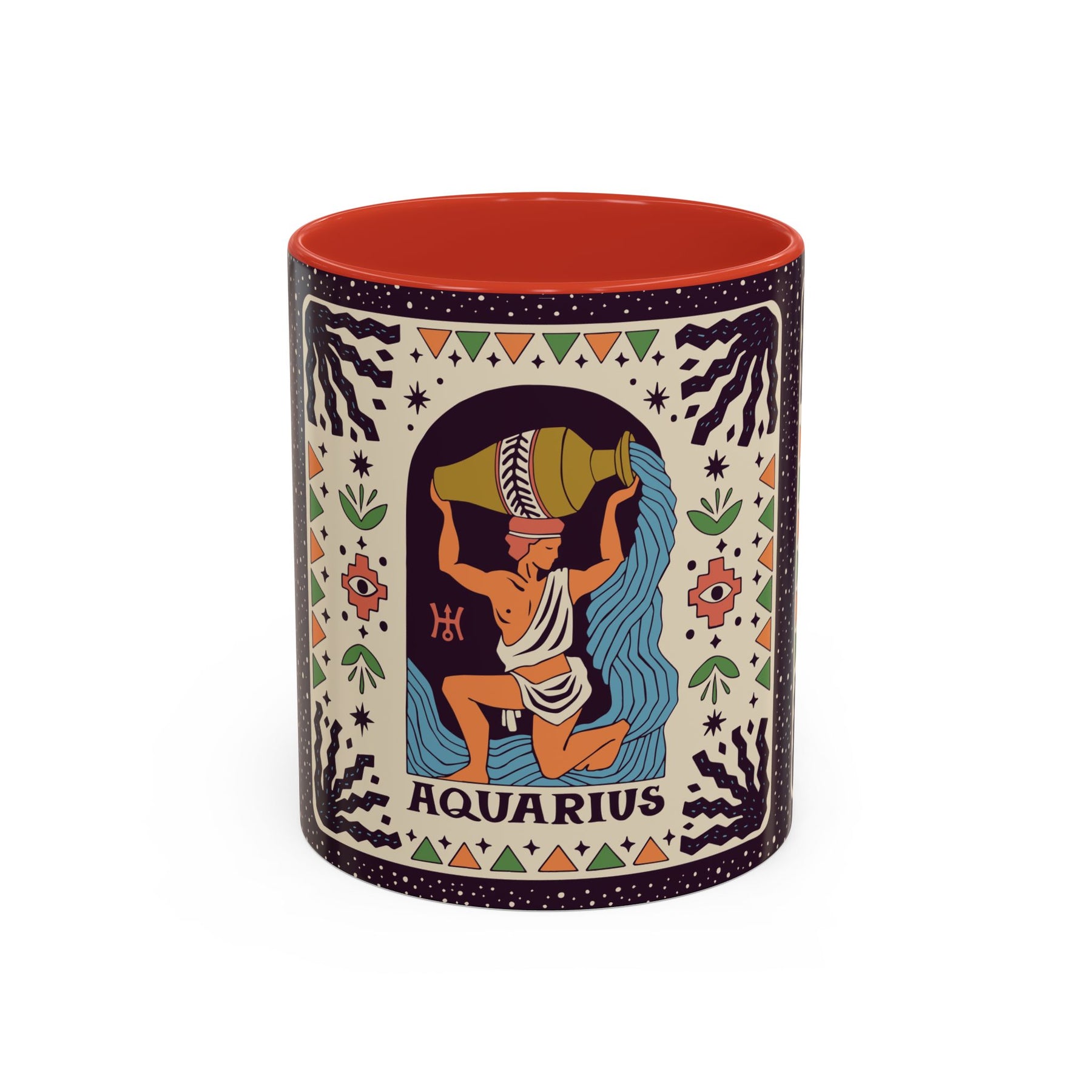 Aquarius Zodiac Painted Mug, Custom Ceramic 11oz and 15oz Coffee Cup - Ira World Art LLC