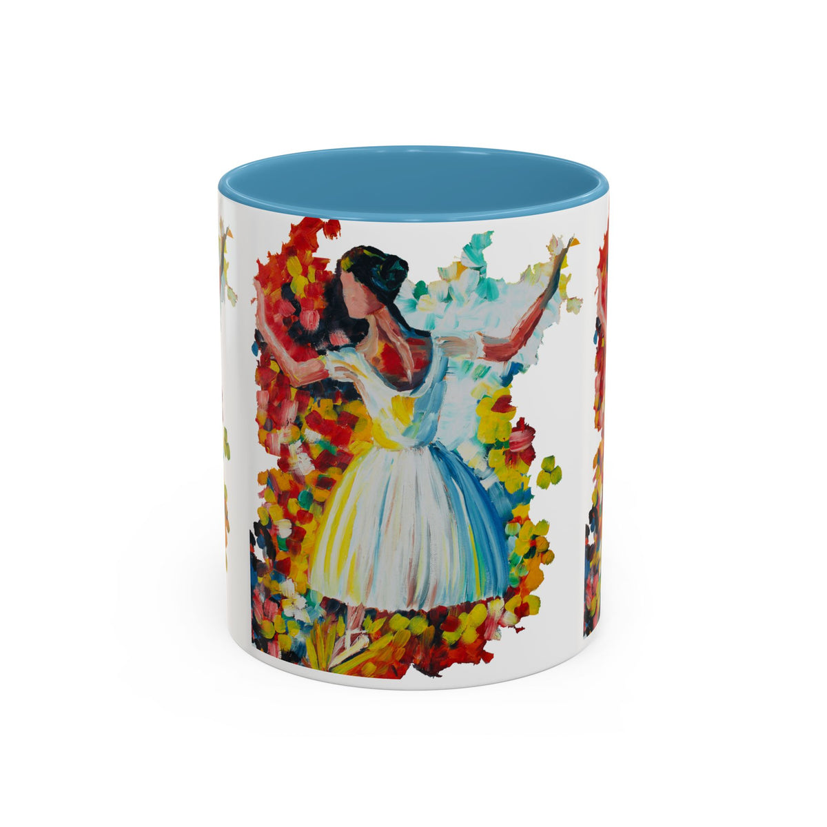 Colorful Ballet Latte Mug, Artistic Ceramic Coffee Cup with Floral Design - Ira World Art LLC