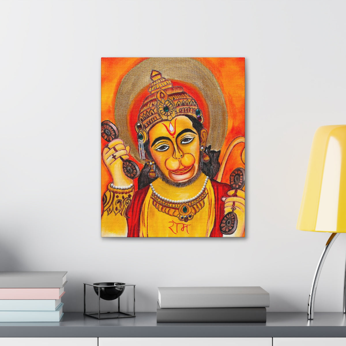 Sacred Strength: Lord Hanuman Gallery Wrap Canvas Print for Divine Home Decor - Ira World Art LLC
