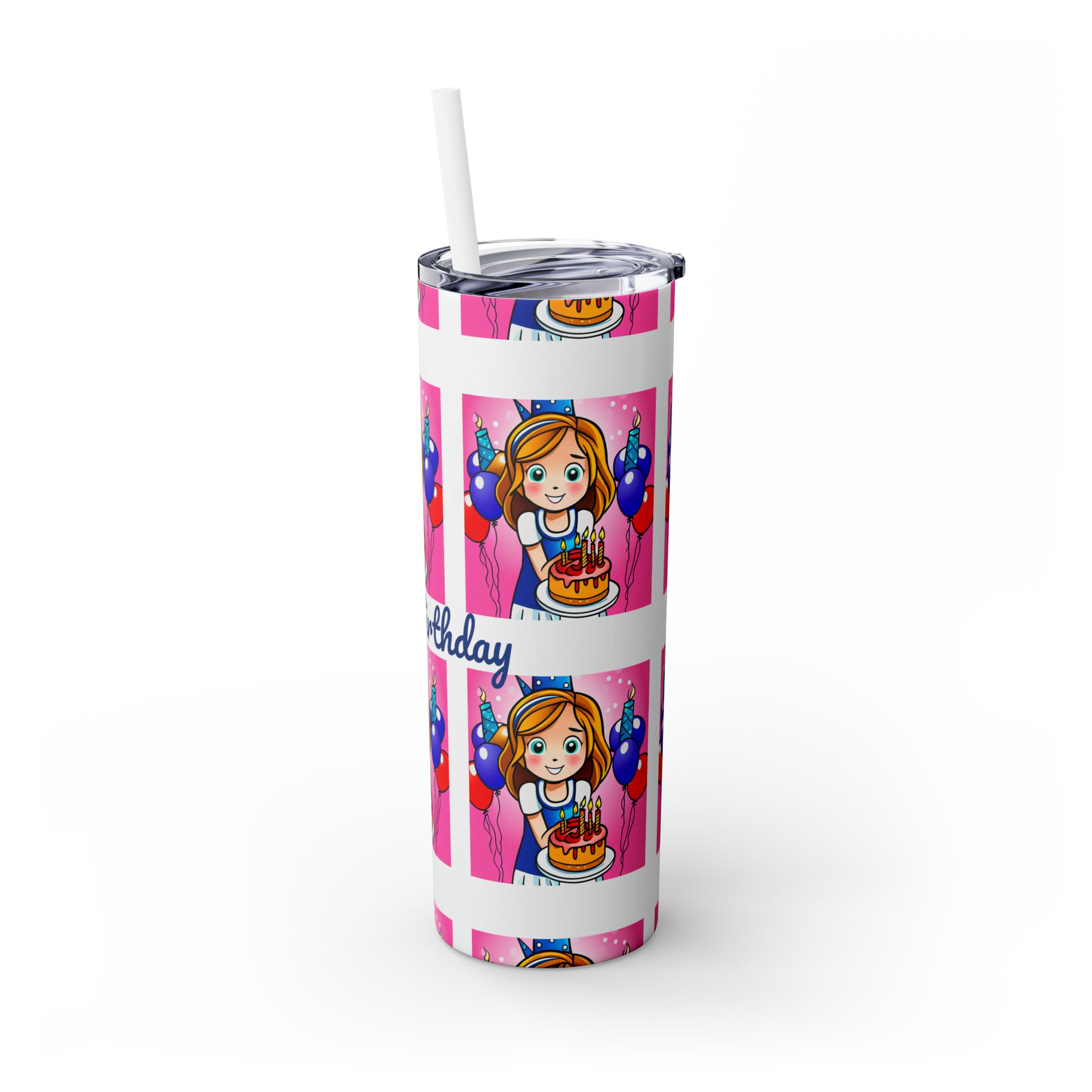 Stylish 20oz Birthday Skinny Tumbler with Straw - Ira World Art LLC