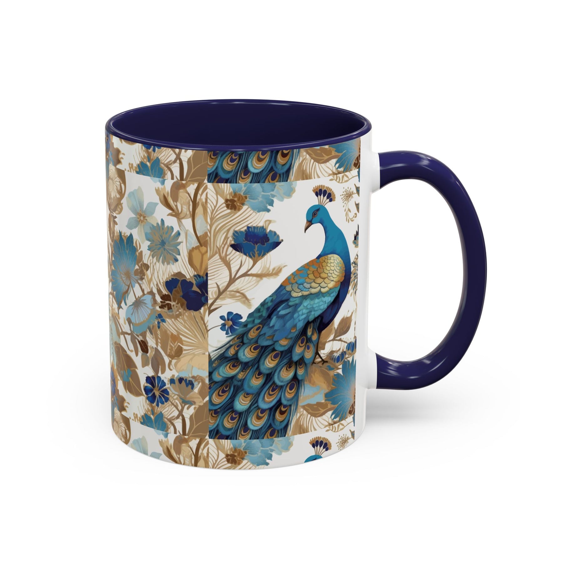 Elegant Peacock Ceramic Coffee Mug, Colorful 11oz & 15oz Custom Design - Ira World Art LLC