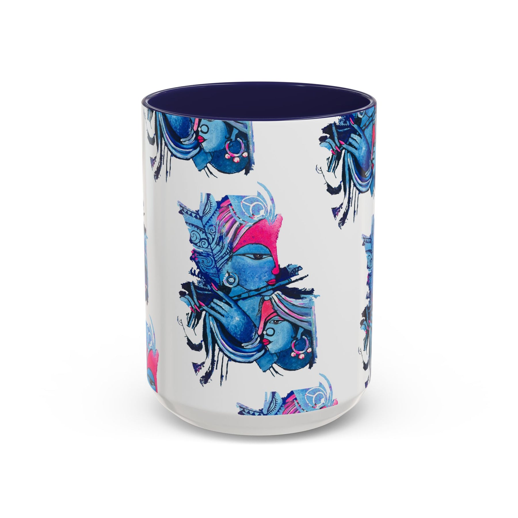 Vibrant Blue Ceramic Coffee Mug with Artistic Hindu Design, 11oz & 15oz - Ira World Art LLC