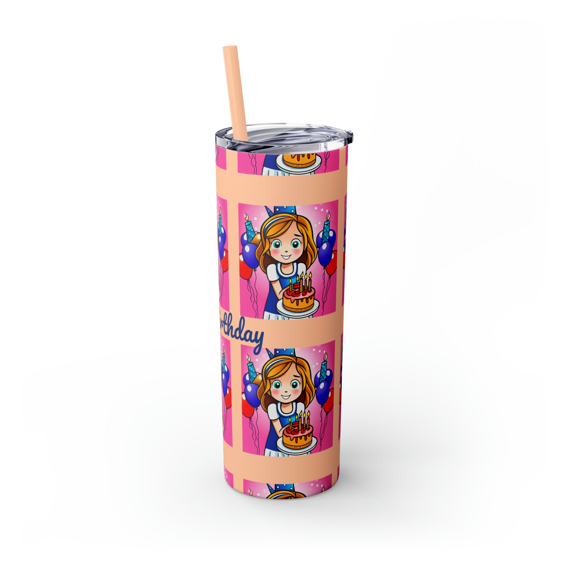 Stylish 20oz Birthday Skinny Tumbler with Straw - Ira World Art LLC