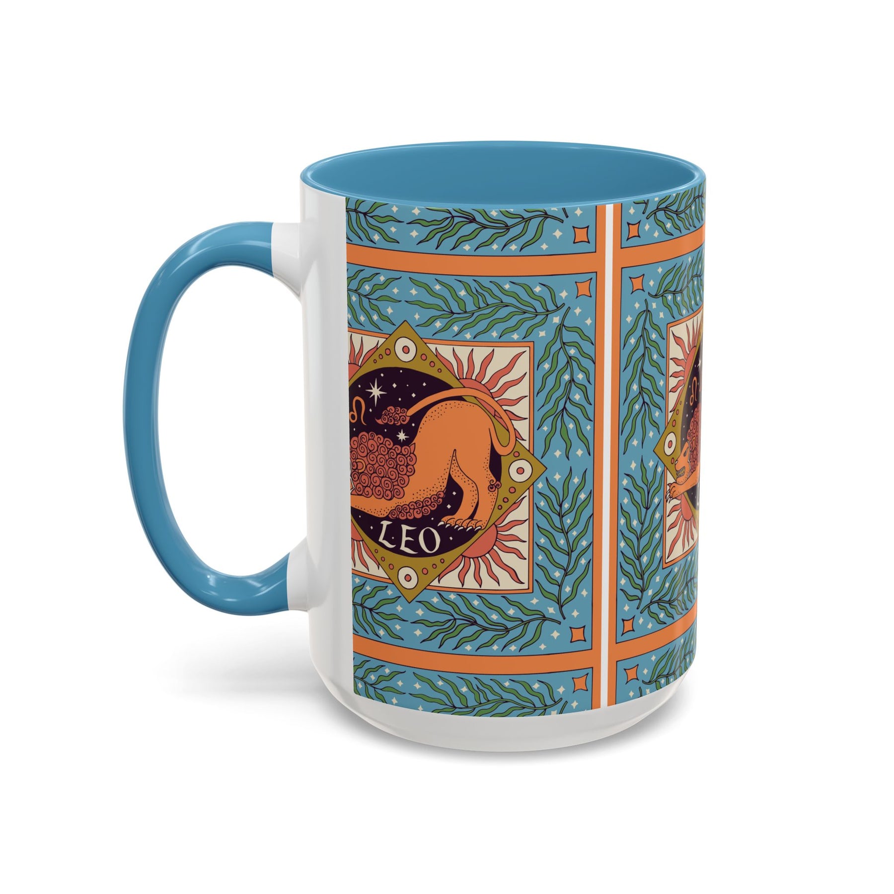 Vibrant Leo Zodiac Coffee Mug, Custom Ceramic 11oz & 15oz Colorful Design - Ira World Art LLC