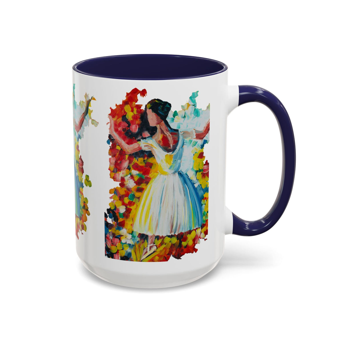 Colorful Ballet Latte Mug, Artistic Ceramic Coffee Cup with Floral Design - Ira World Art LLC