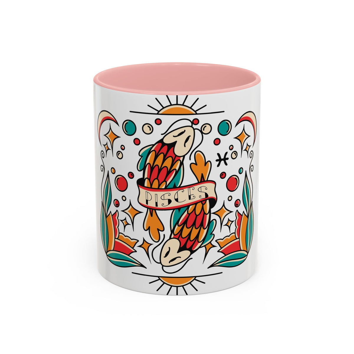Colorful Pisces Zodiac Mug, Painted Ceramic 11oz Unique Coffee Cup - Ira World Art LLC