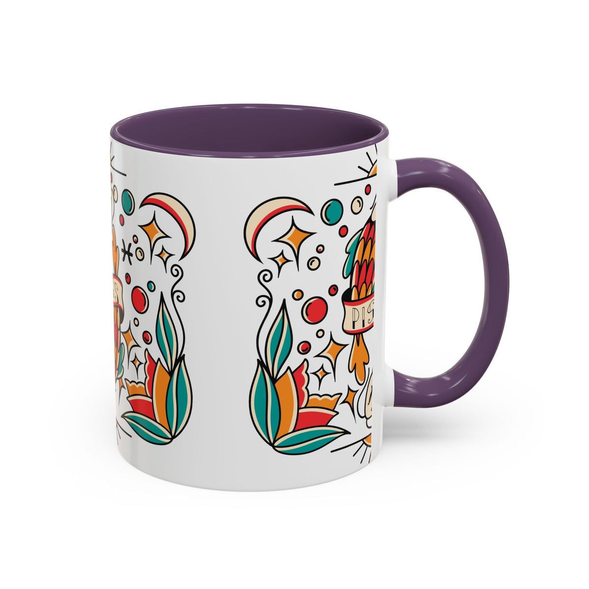 Colorful Pisces Zodiac Mug, Painted Ceramic 11oz Unique Coffee Cup - Ira World Art LLC