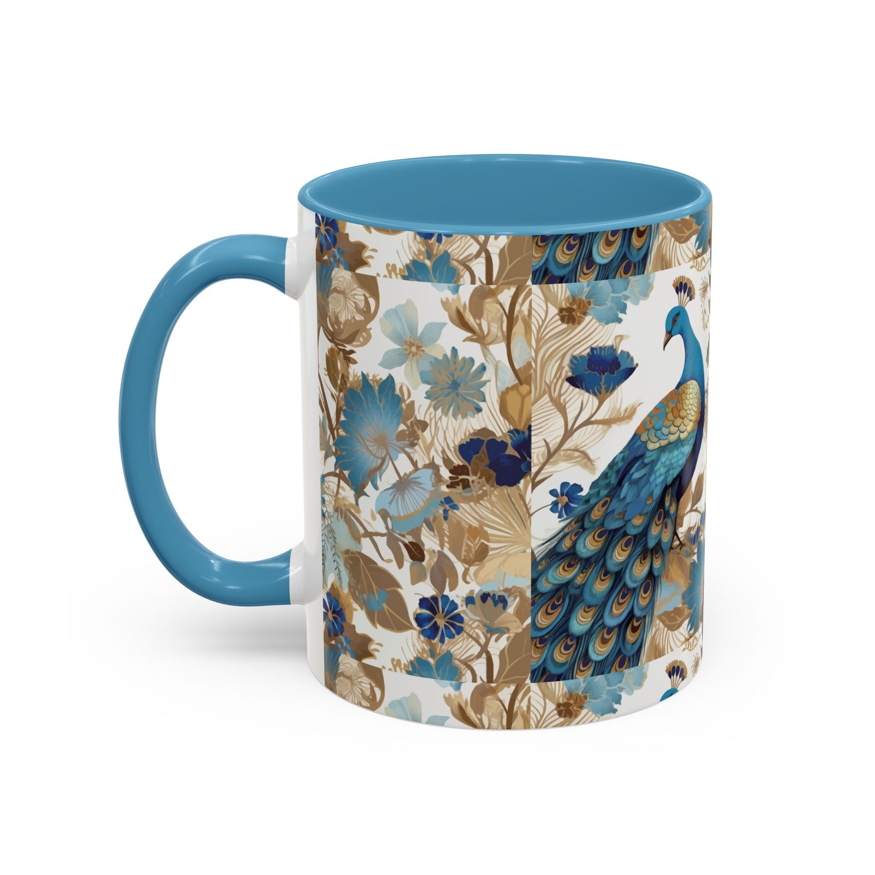 Elegant Peacock Ceramic Coffee Mug, Colorful 11oz & 15oz Custom Design - Ira World Art LLC