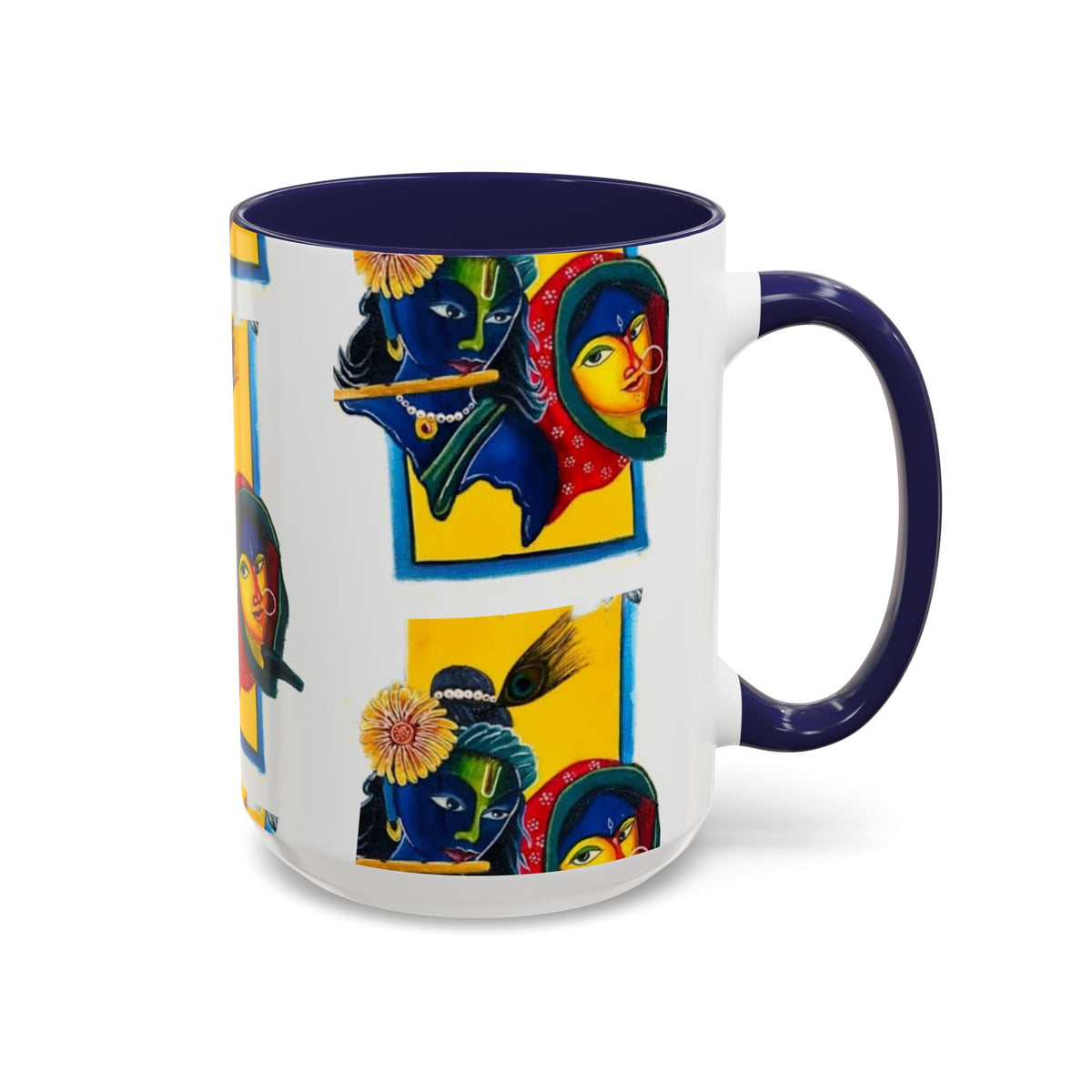 Colorful Ceramic Mug with Unique Hindu Art Design, 11oz & 15oz Aesthetic Gift - Ira World Art LLC