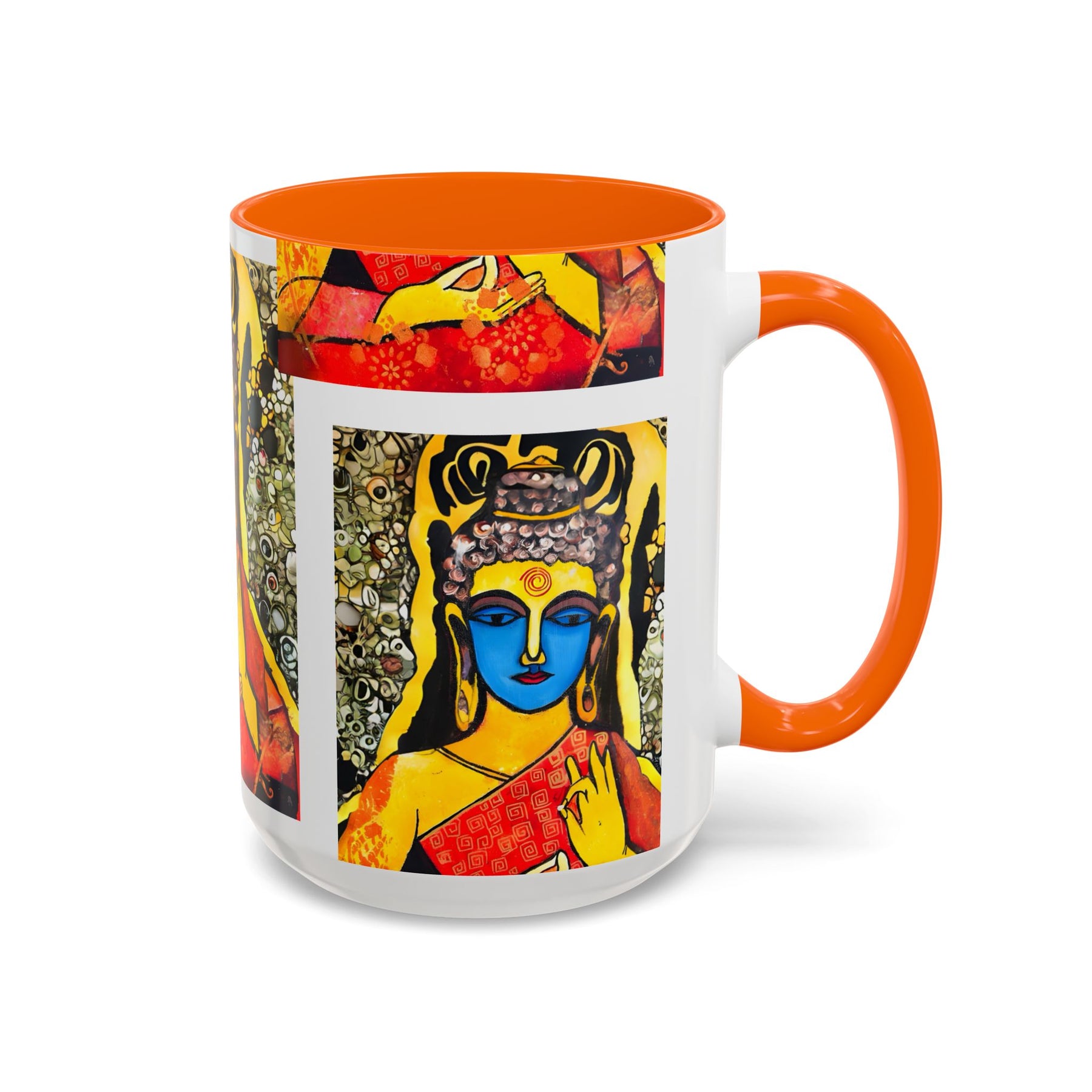Inspirational Yoga Ceramic Mug, Colorful Buddhist Painting, 11oz & 15oz Unique Coffee Cup - Ira World Art LLC
