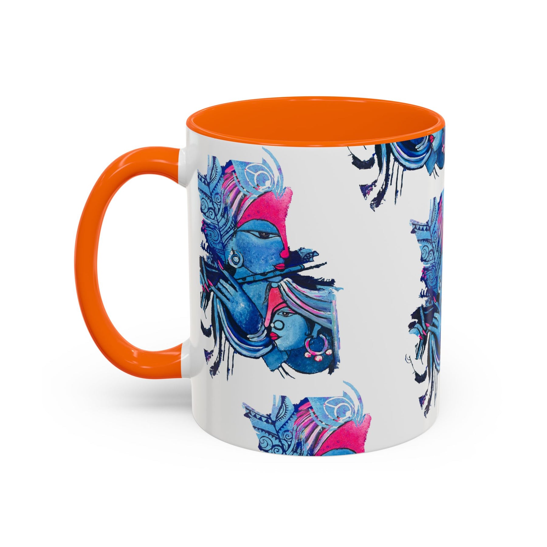 Vibrant Blue Ceramic Coffee Mug with Artistic Hindu Design, 11oz & 15oz - Ira World Art LLC