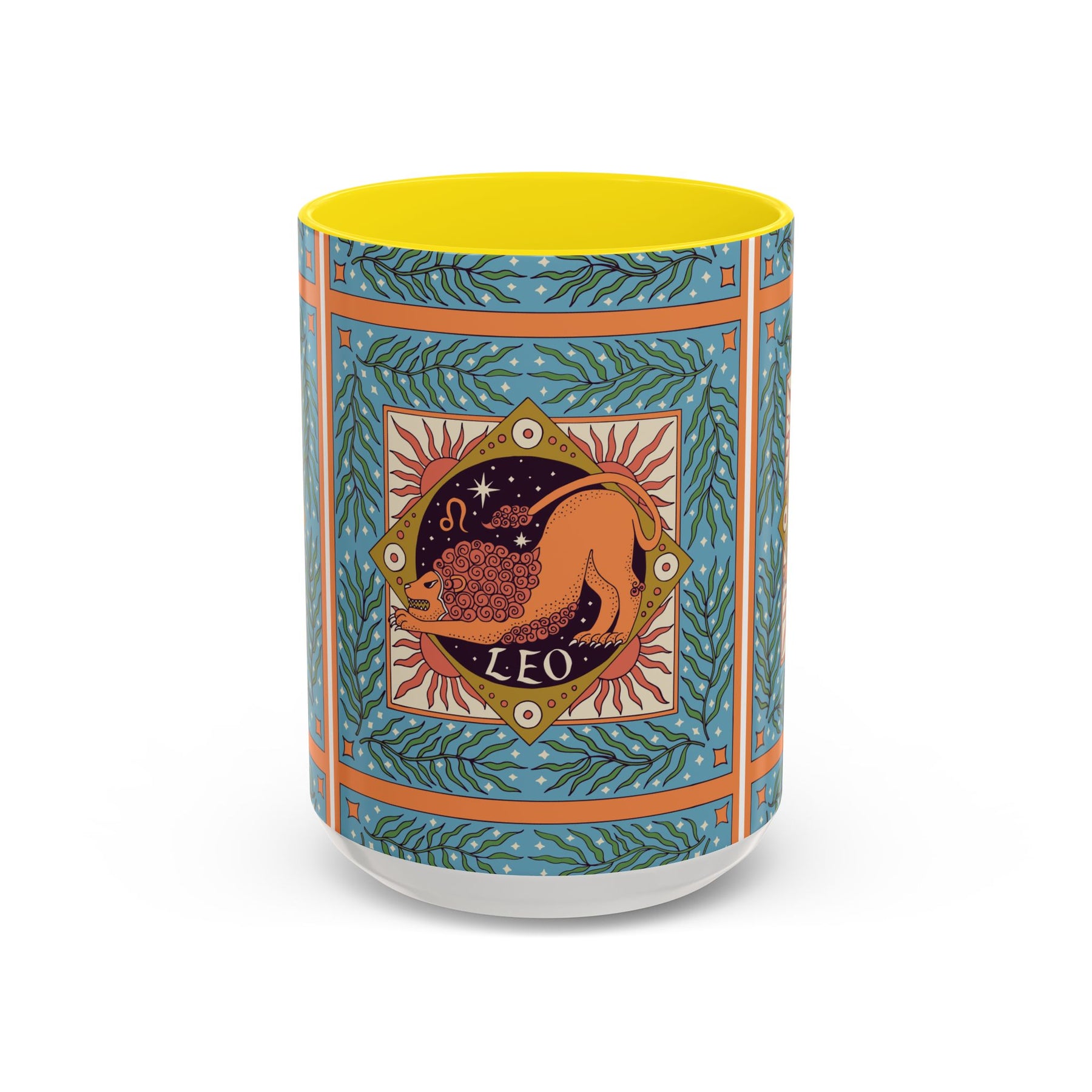 Vibrant Leo Zodiac Coffee Mug, Custom Ceramic 11oz & 15oz Colorful Design - Ira World Art LLC