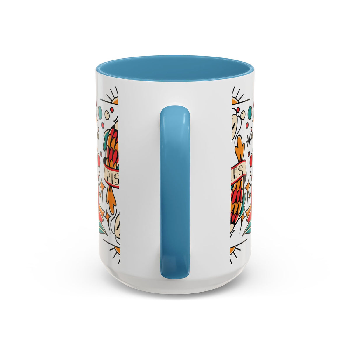 Colorful Pisces Zodiac Mug, Painted Ceramic 11oz Unique Coffee Cup - Ira World Art LLC