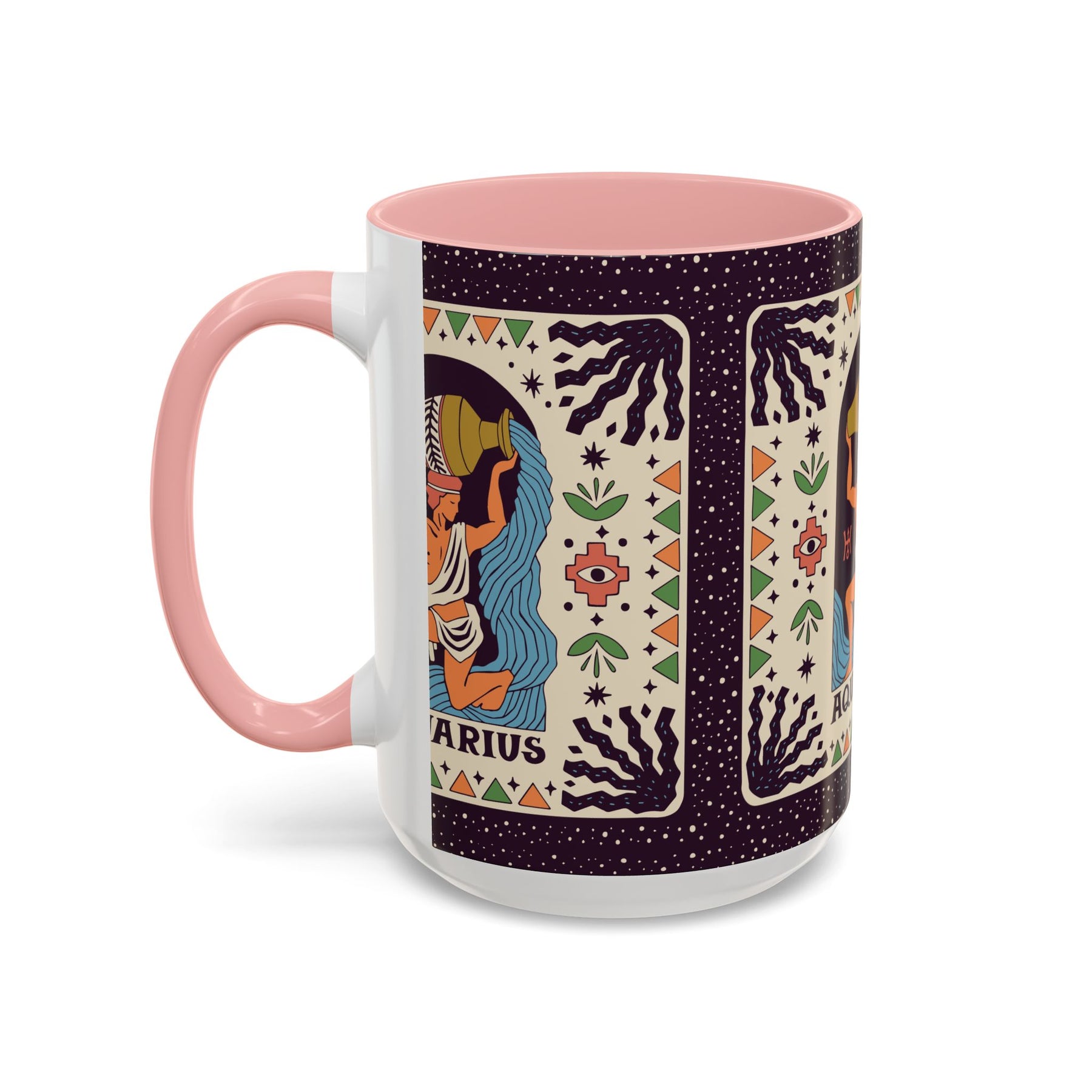 Aquarius Zodiac Painted Mug, Custom Ceramic 11oz and 15oz Coffee Cup - Ira World Art LLC