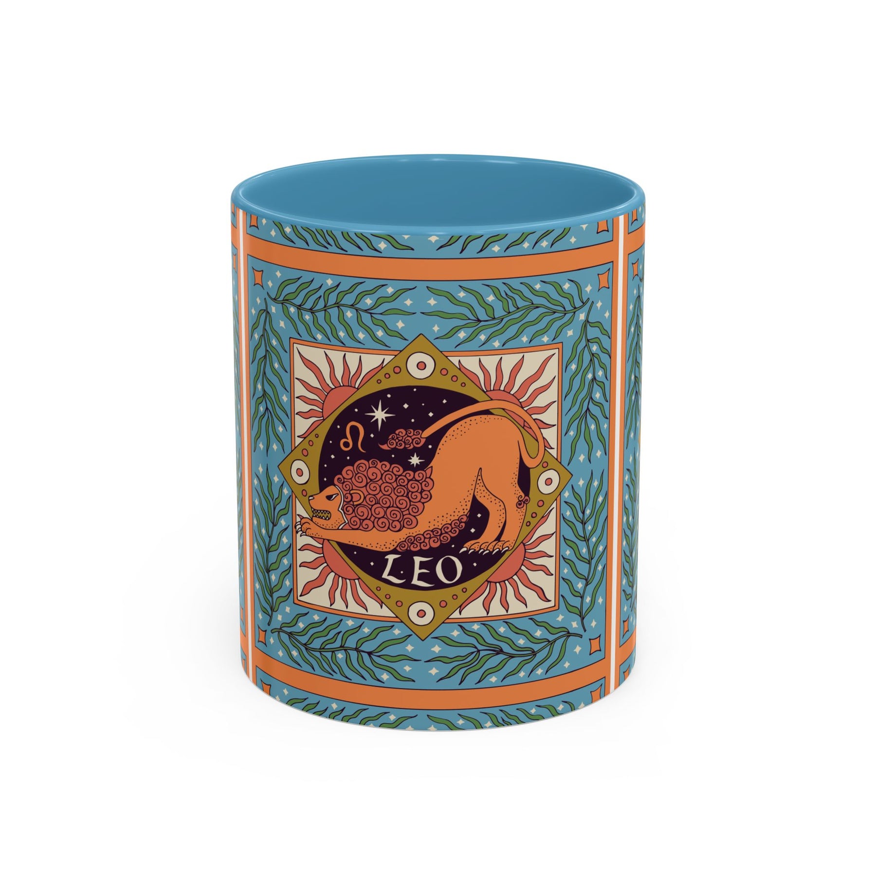 Vibrant Leo Zodiac Coffee Mug, Custom Ceramic 11oz & 15oz Colorful Design - Ira World Art LLC